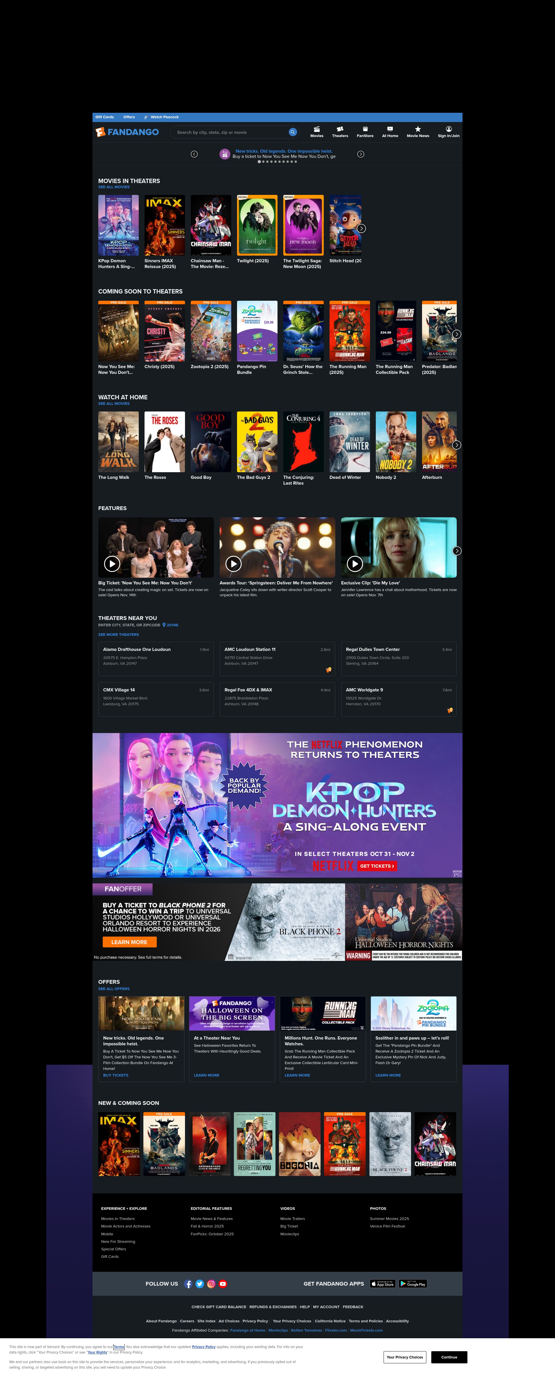 Screenshot of www.fandango.com