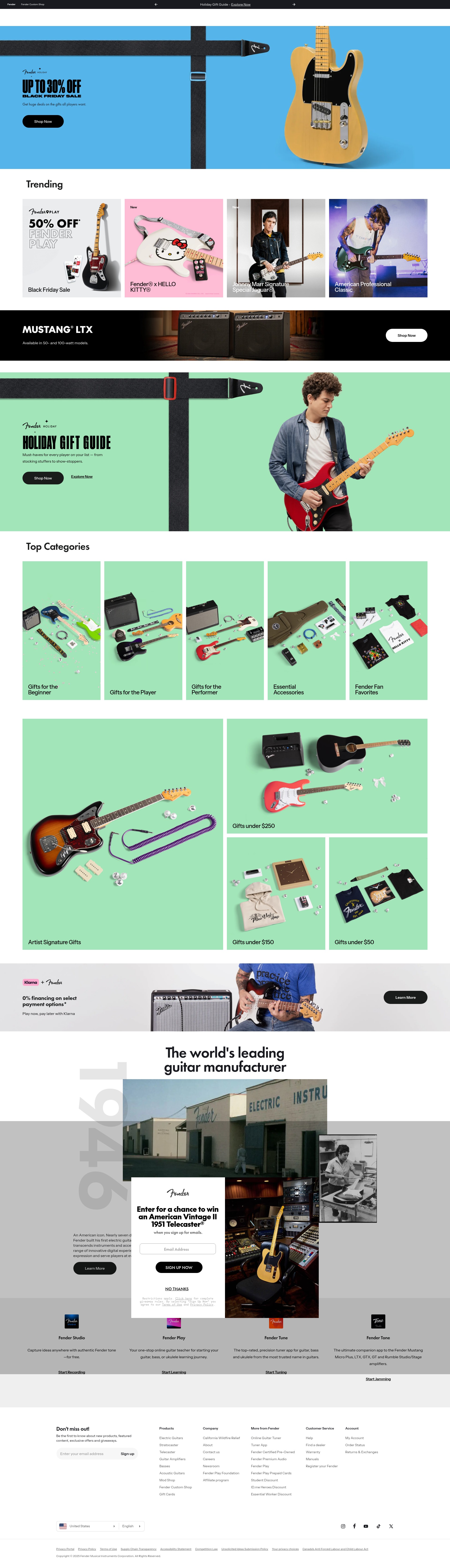 Screenshot of www.fender.com