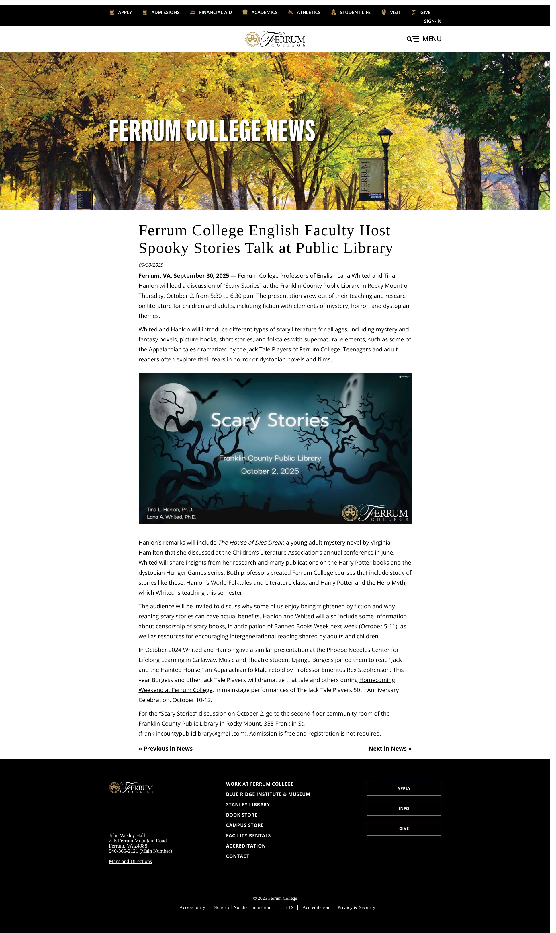 Screenshot of www.ferrum.edu