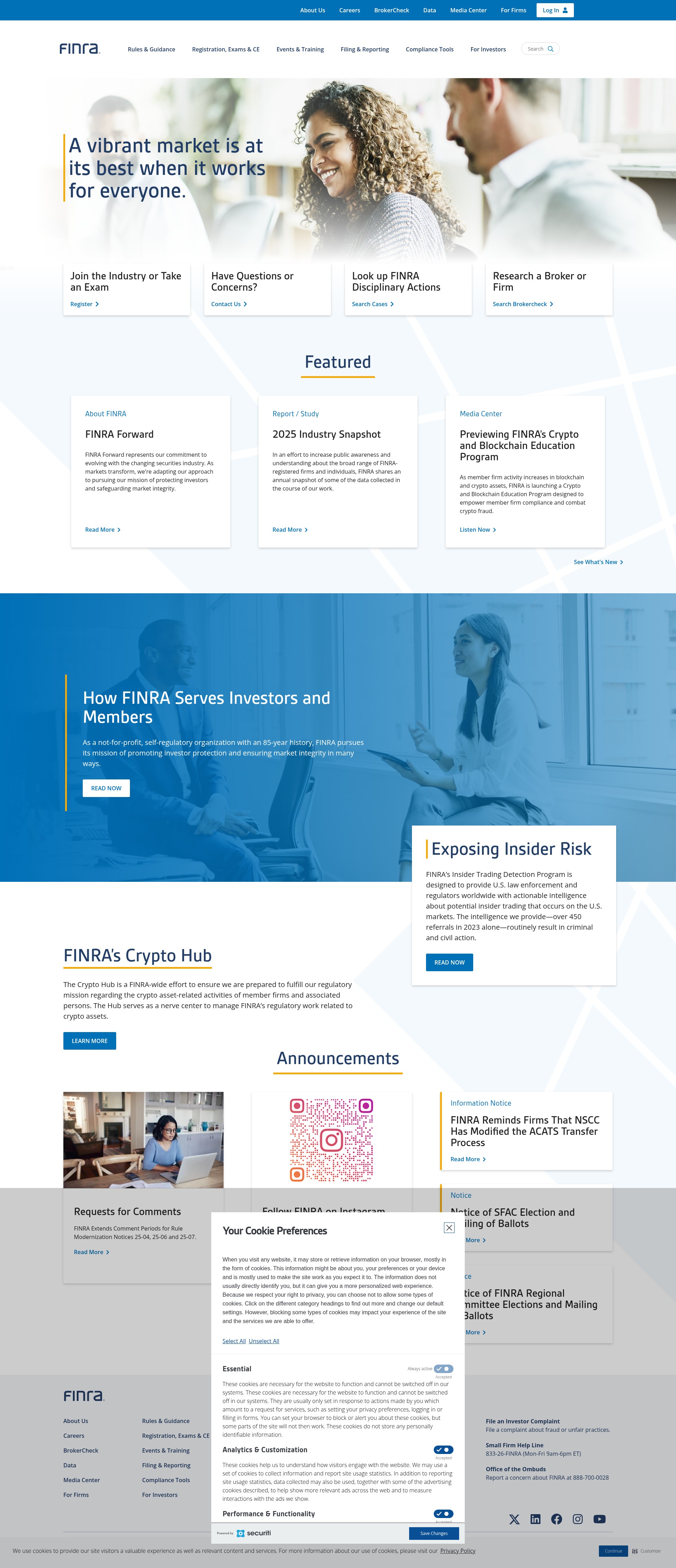 Screenshot of www.finra.org