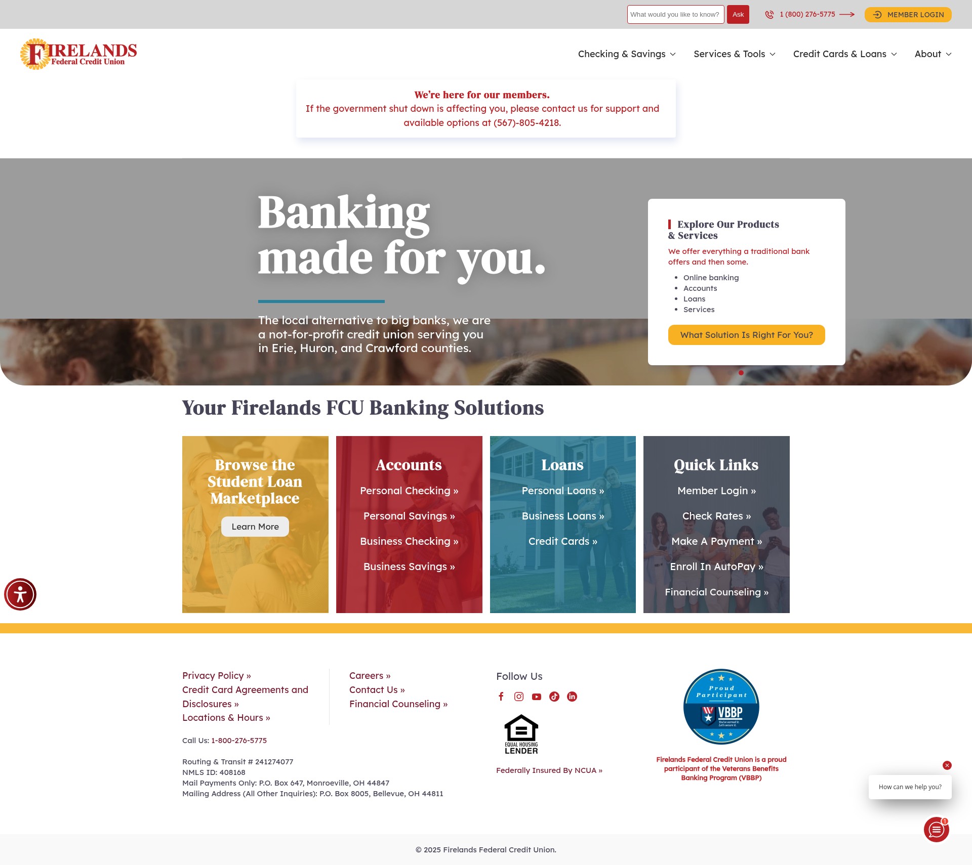 Screenshot of www.firelandsfcu.org