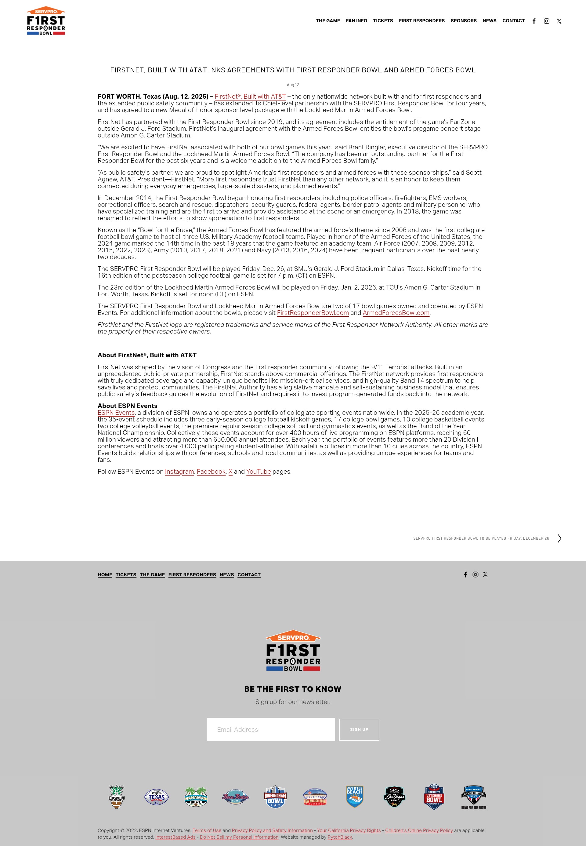 Screenshot of www.firstresponderbowl.com
