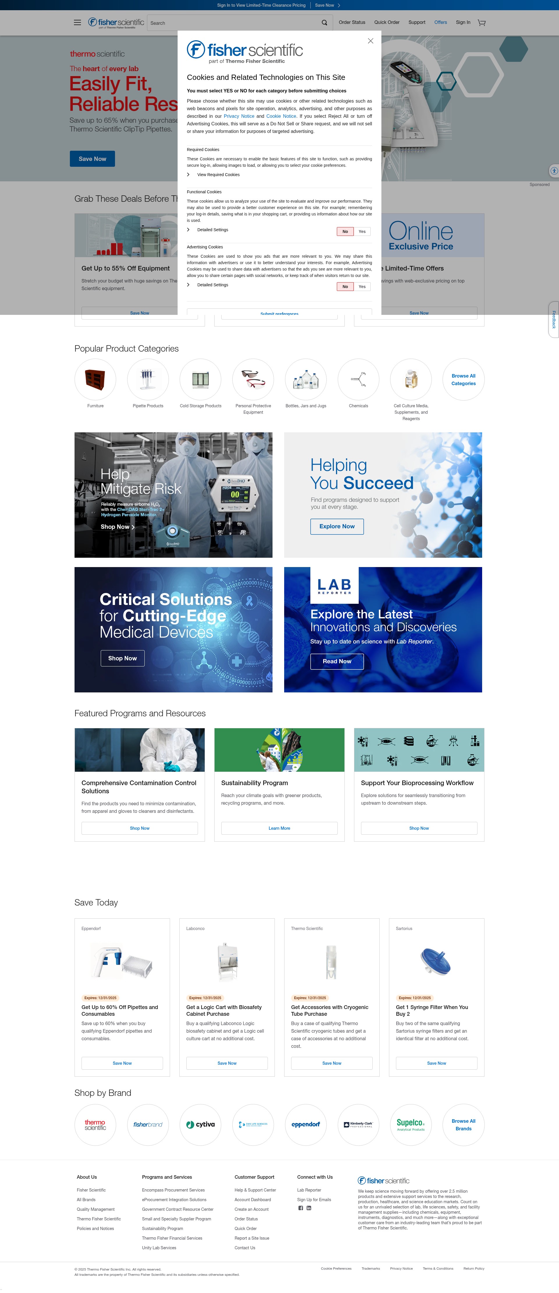 Screenshot of www.fishersci.com