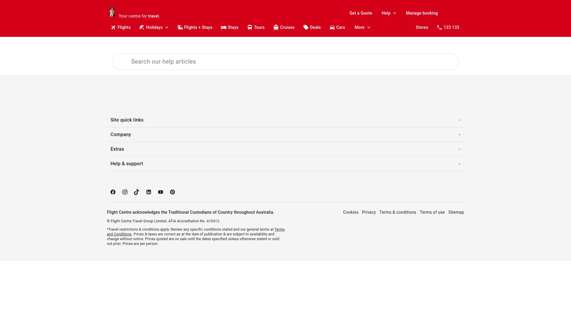 Screenshot of www.flightcentre.com.au