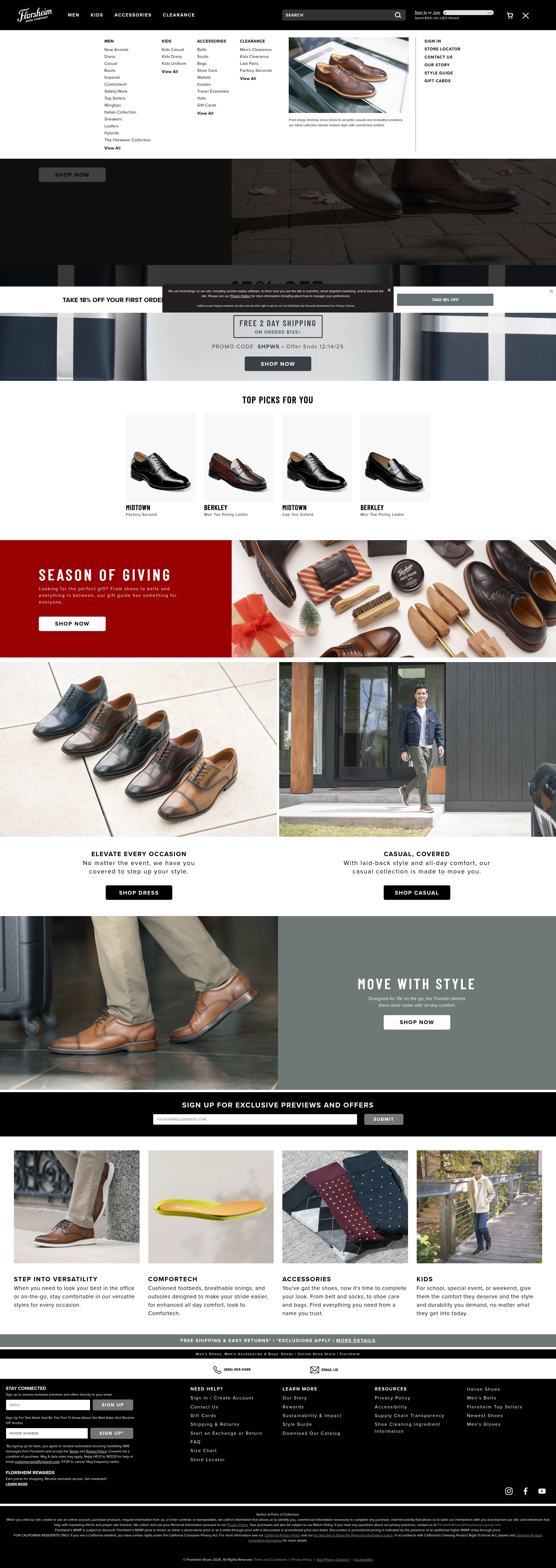 Screenshot of www.florsheim.com