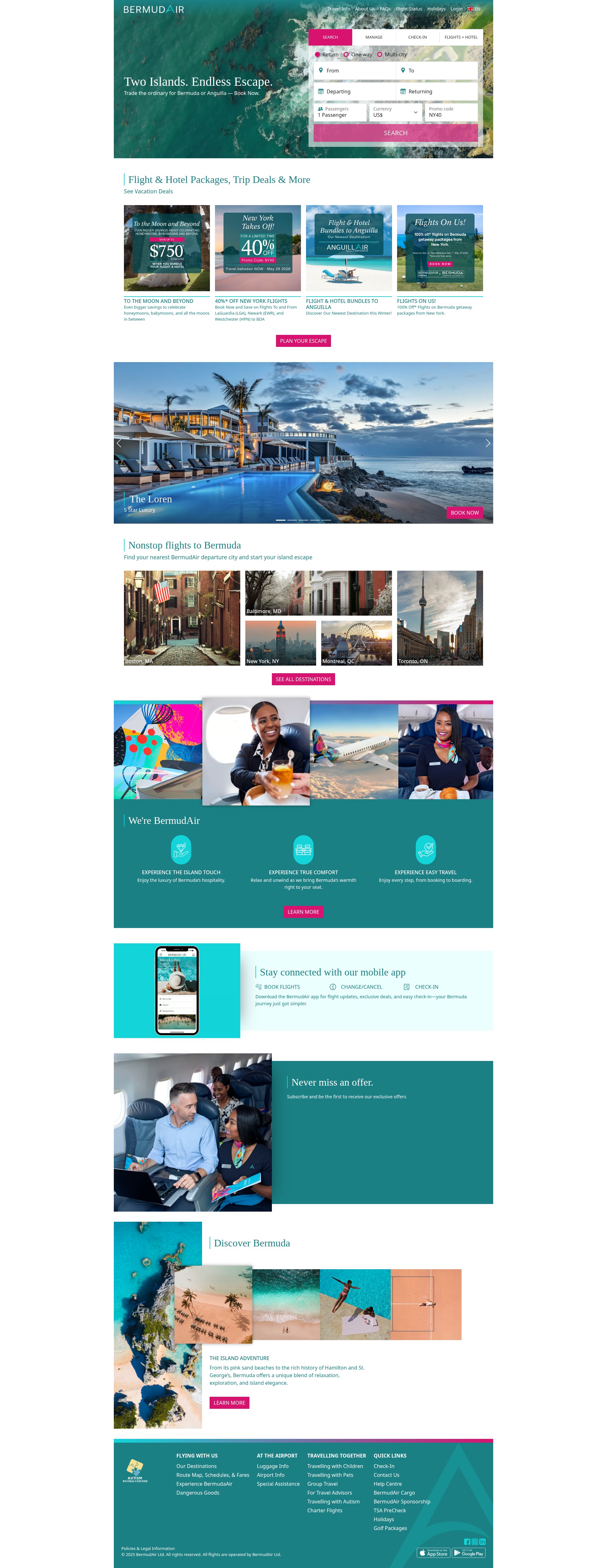 Screenshot of www.flybermudair.com