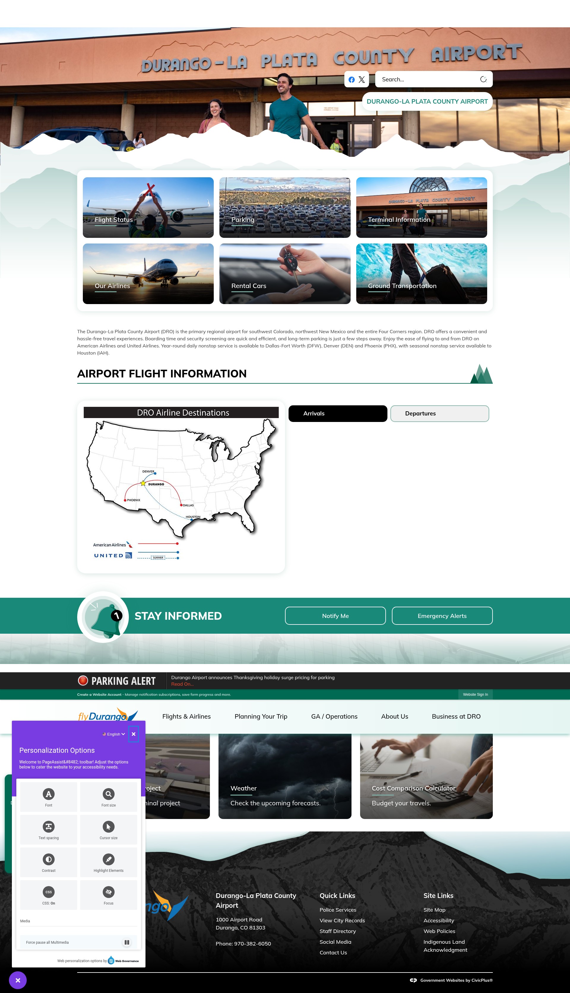 Screenshot of www.flydurango.com