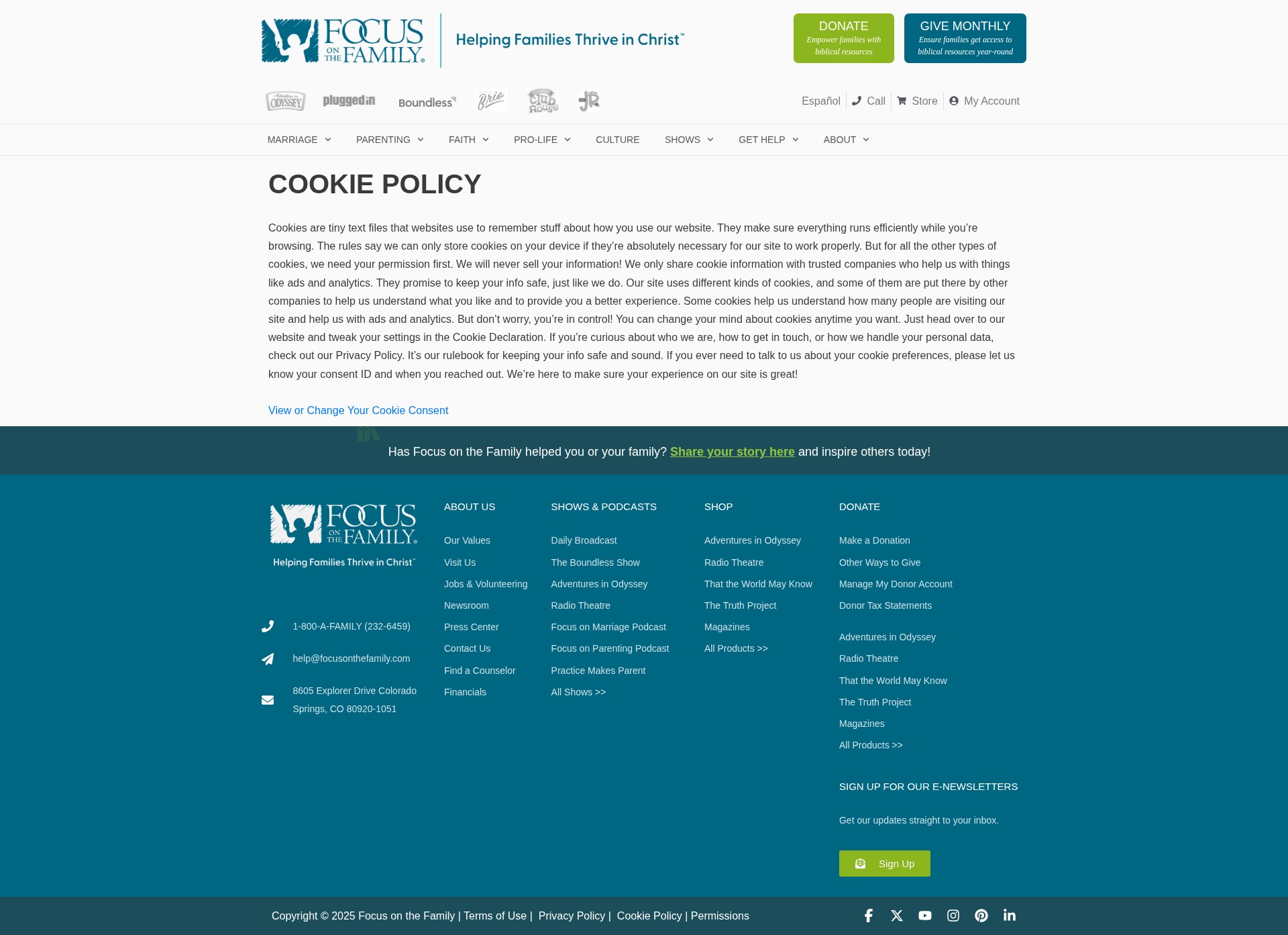 Screenshot of www.focusonthefamily.com