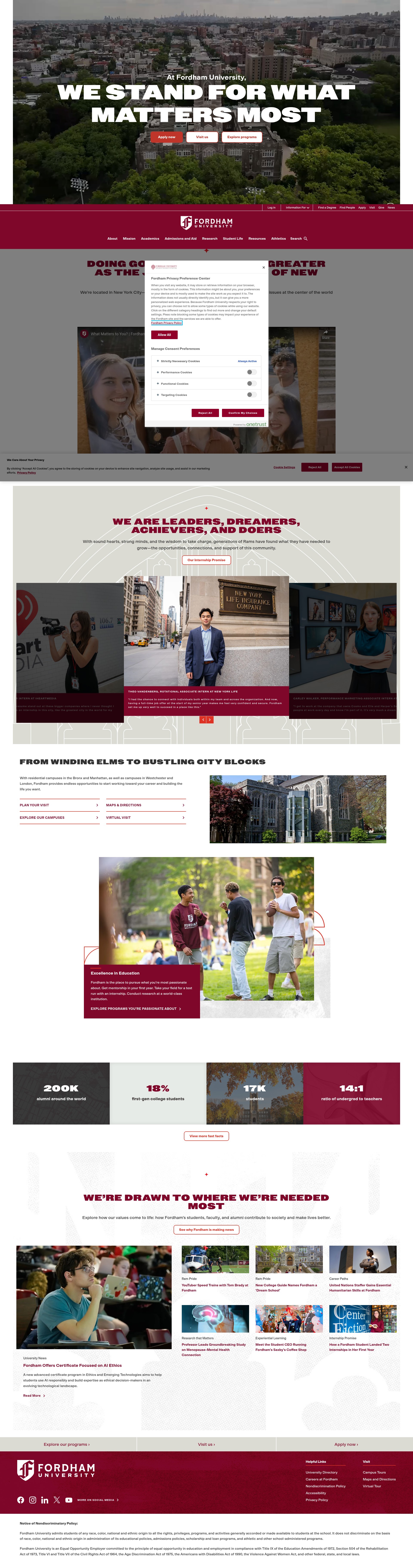 Screenshot of www.fordham.edu