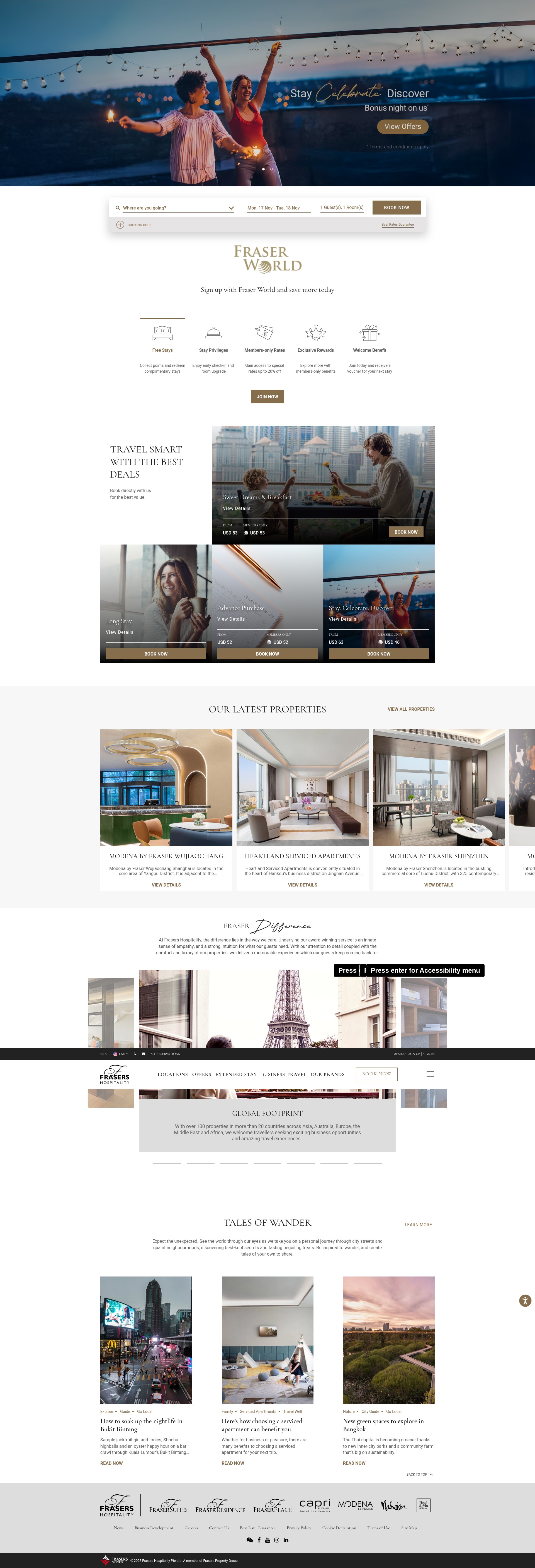 Screenshot of www.frasershospitality.com