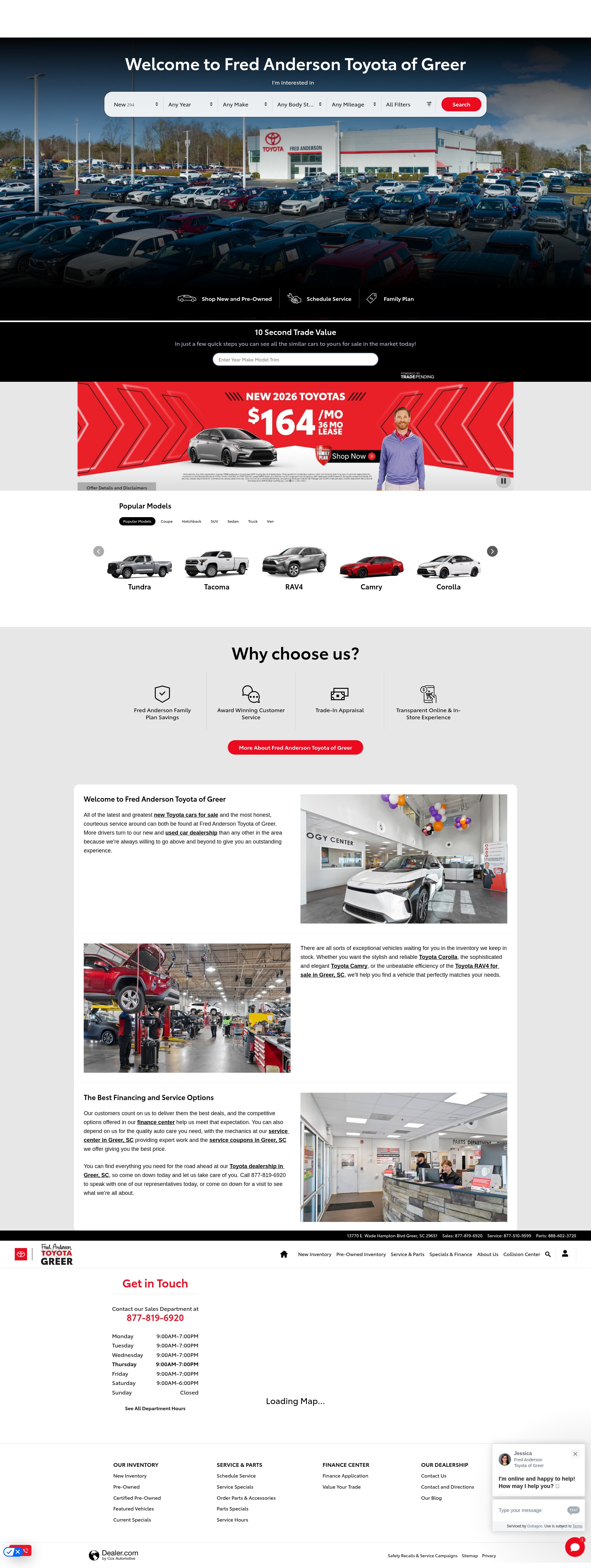 Screenshot of www.fredandersontoyotaofgreer.com