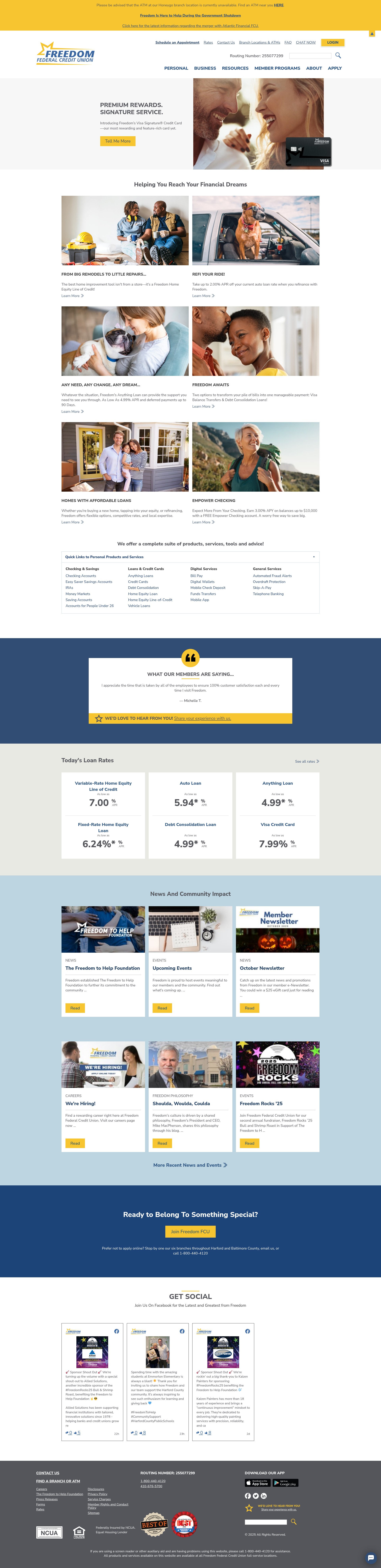 Screenshot of www.freedomfcu.org