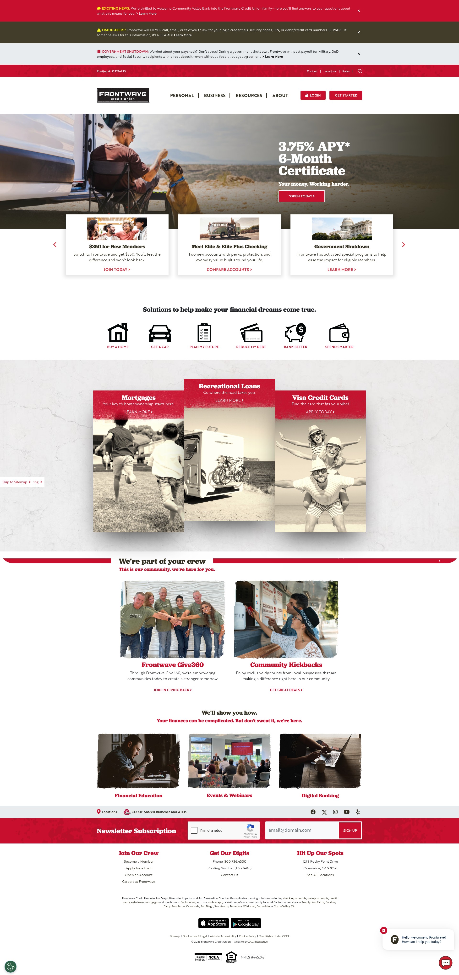Screenshot of www.frontwavecu.com