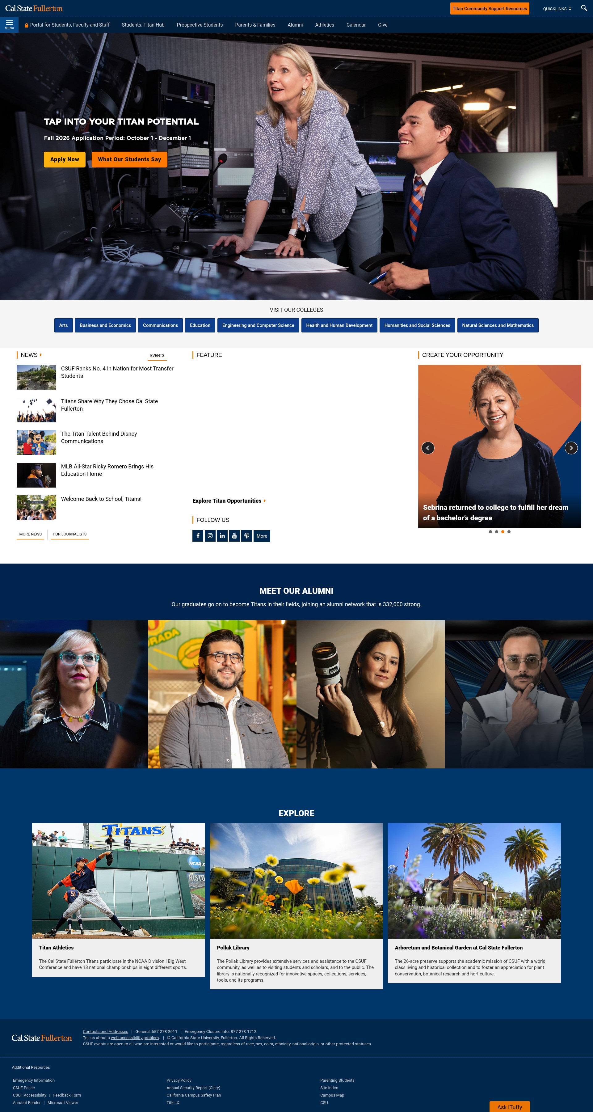 Screenshot of www.fullerton.edu