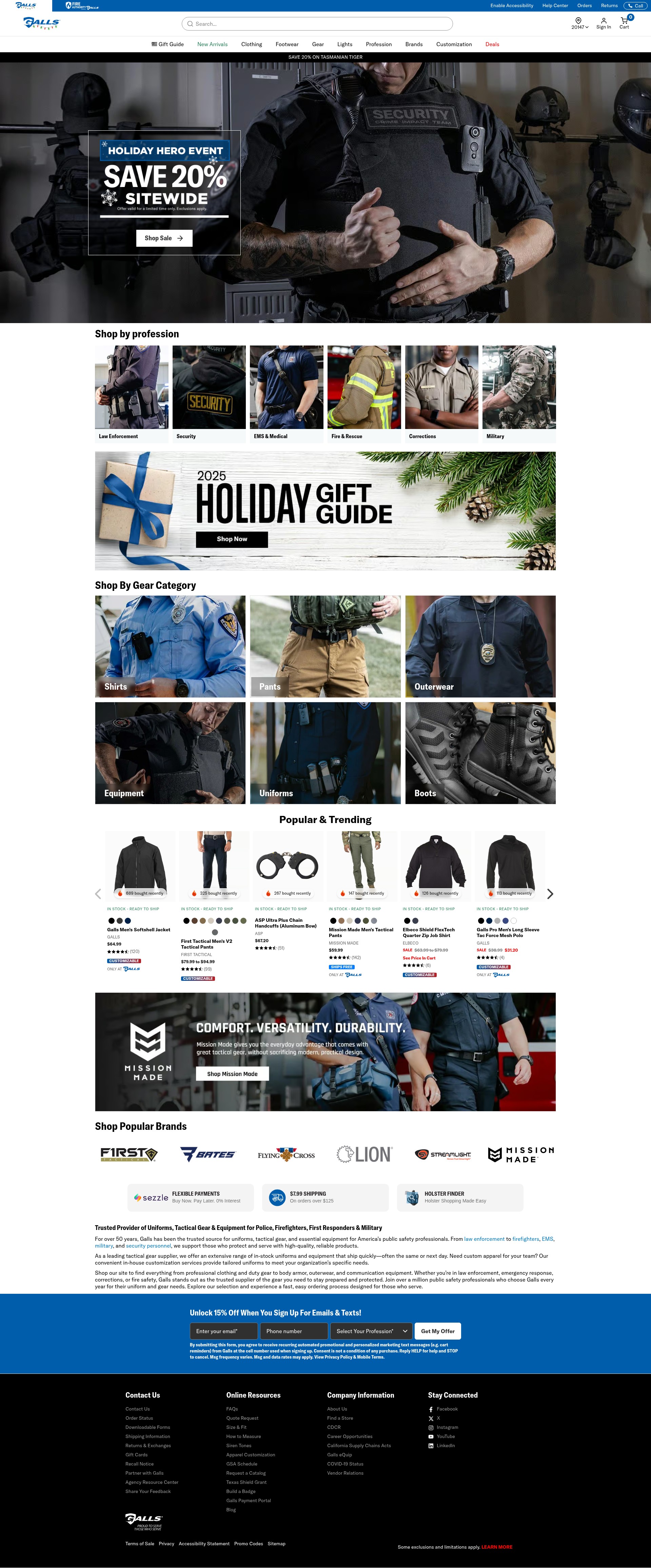 Screenshot of www.galls.com