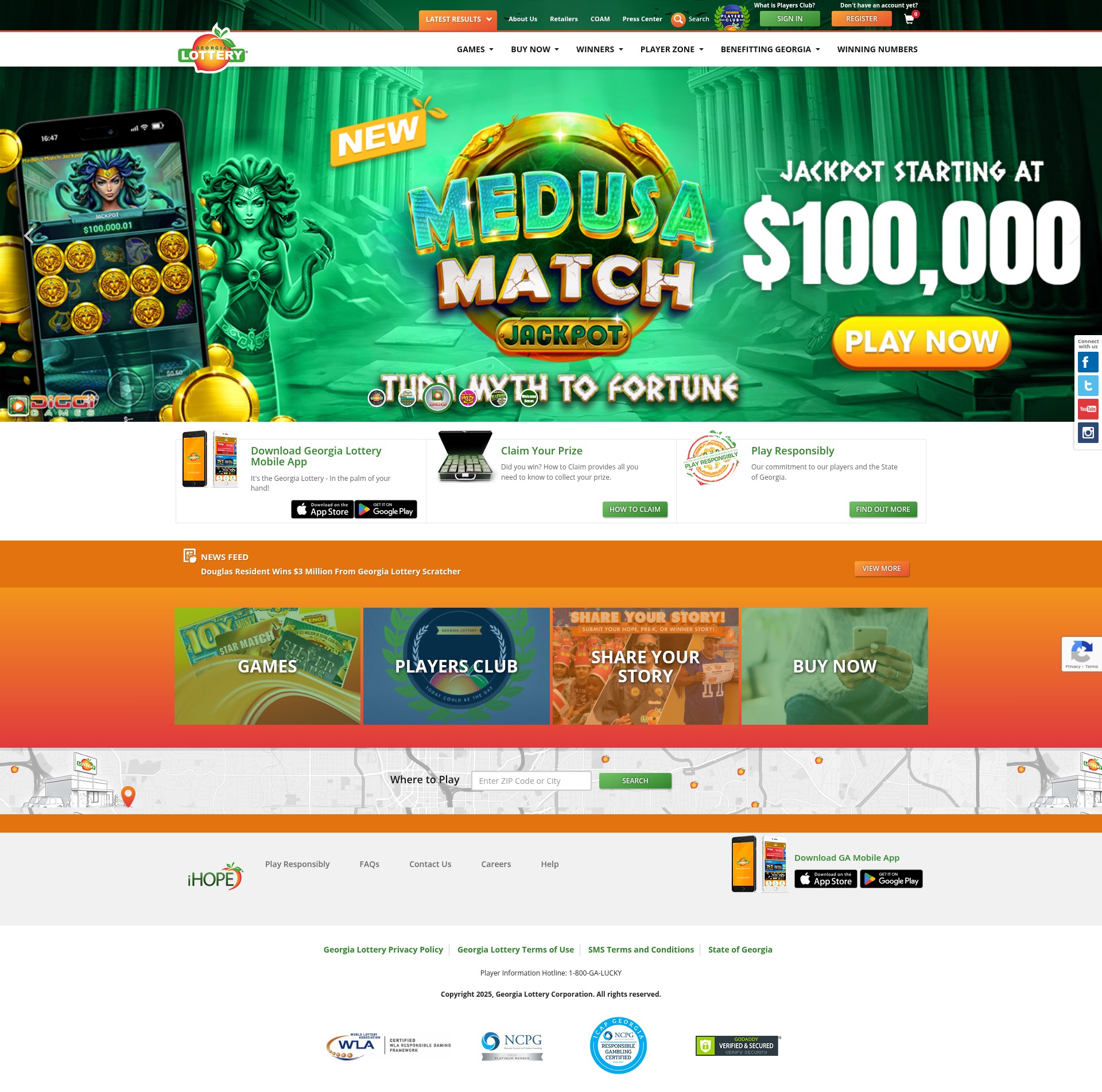 Screenshot of www.galottery.com