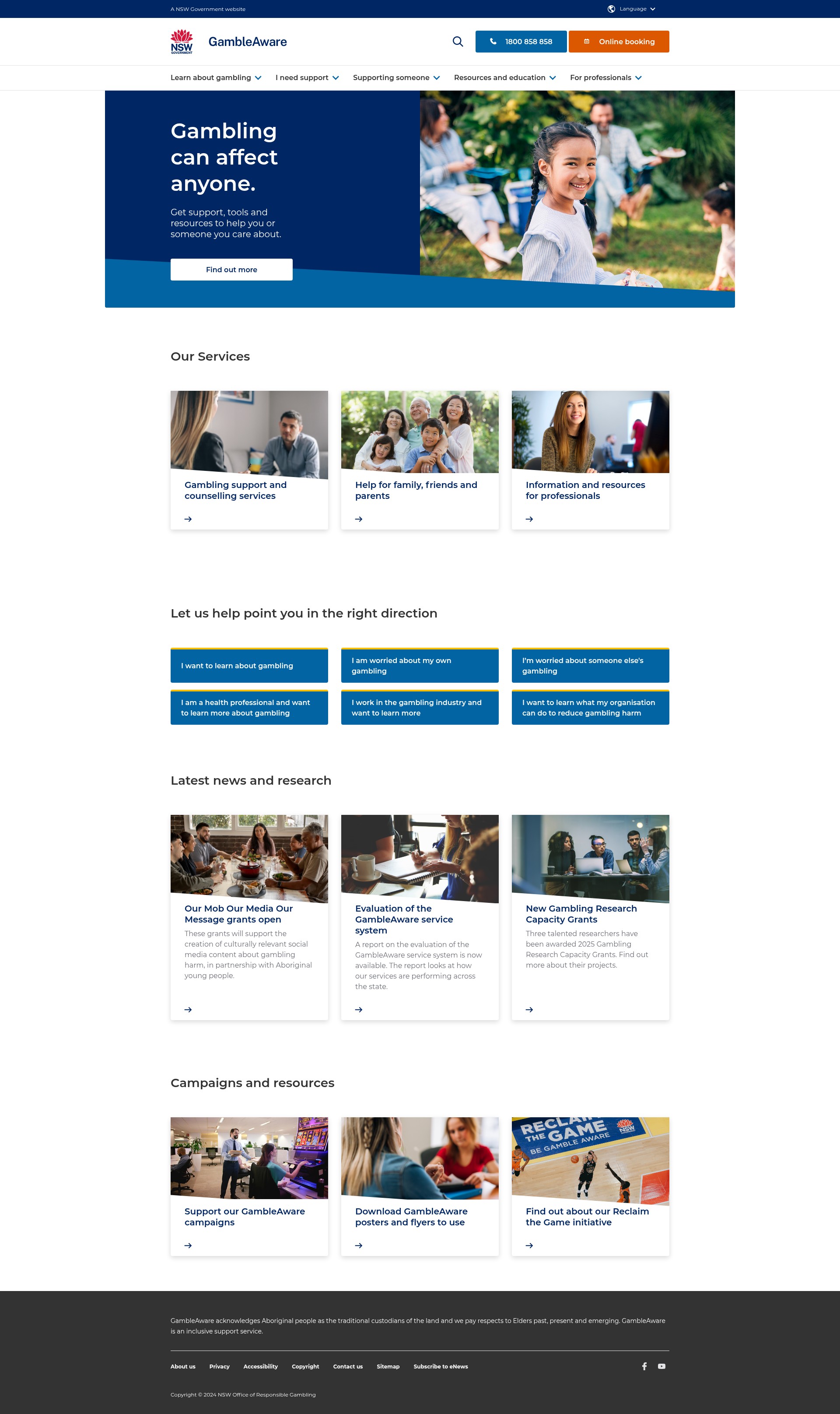 Screenshot of www.gambleaware.nsw.gov.au