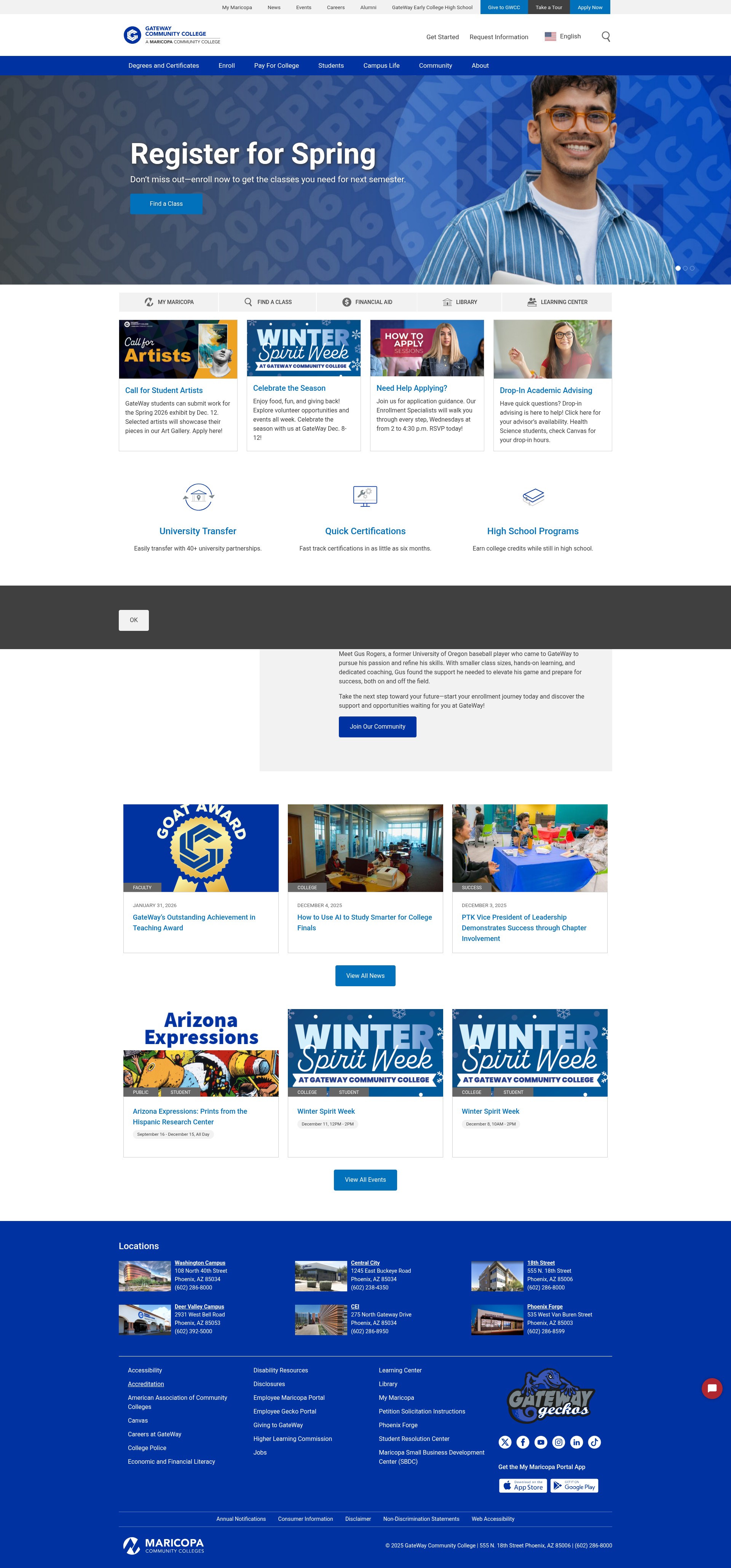 Screenshot of www.gatewaycc.edu