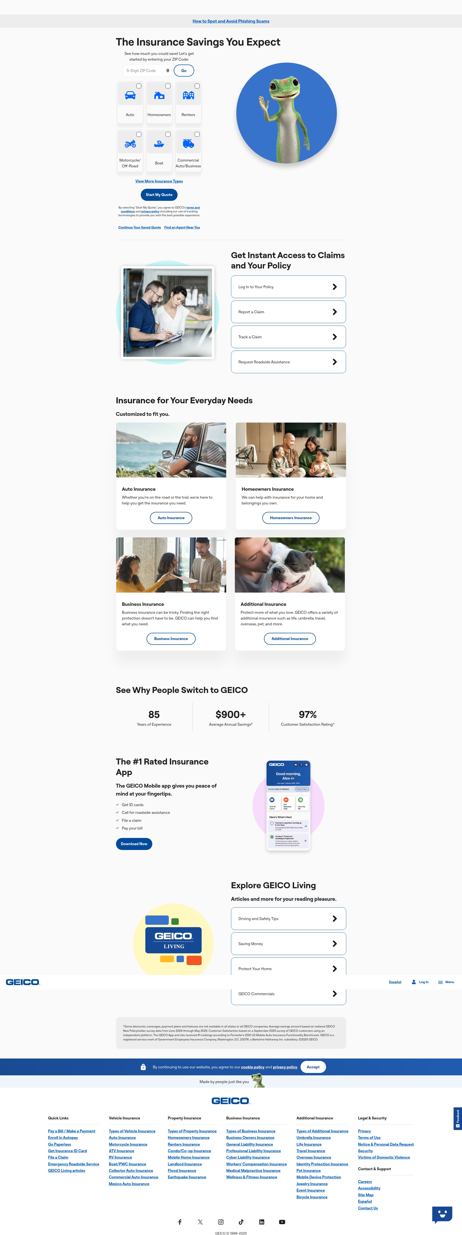 Screenshot of www.geico.com