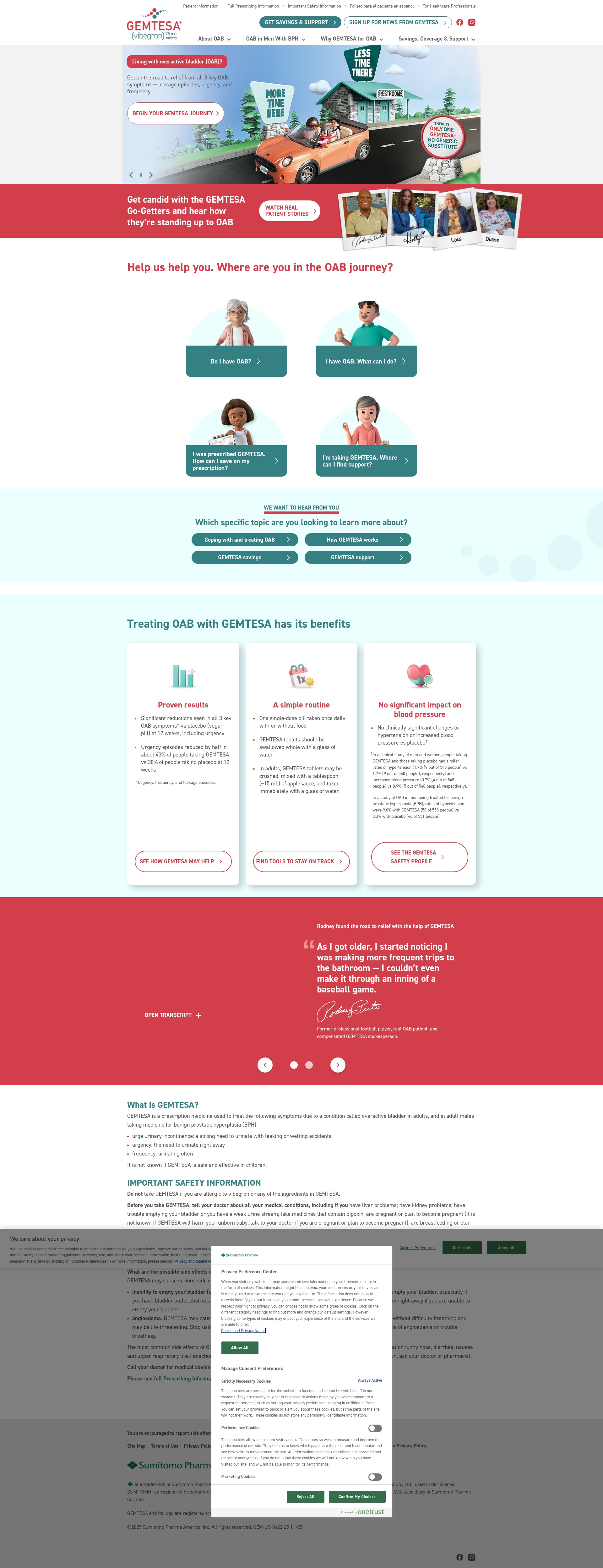 Screenshot of www.gemtesa.com