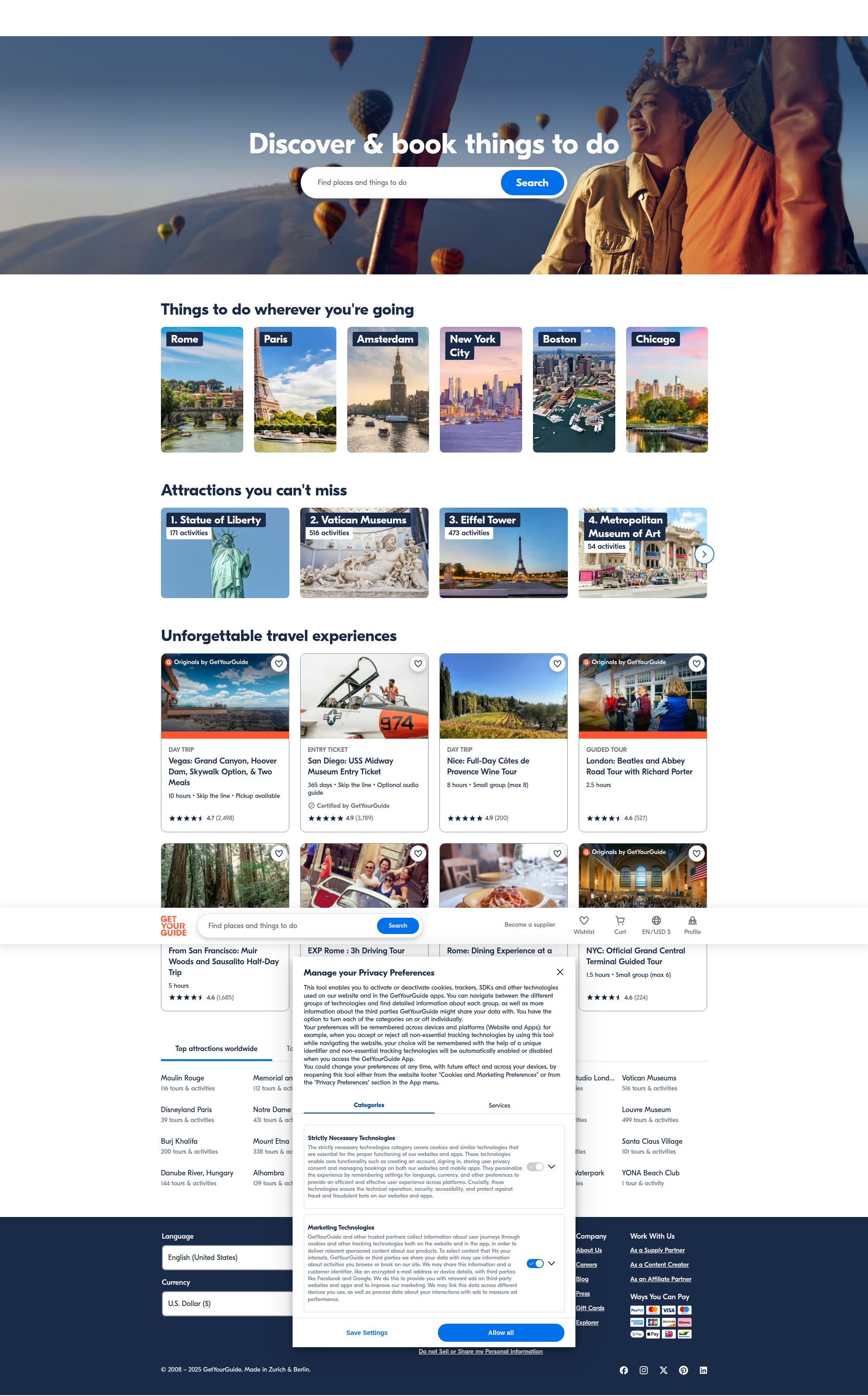 Screenshot of www.getyourguide.co.uk