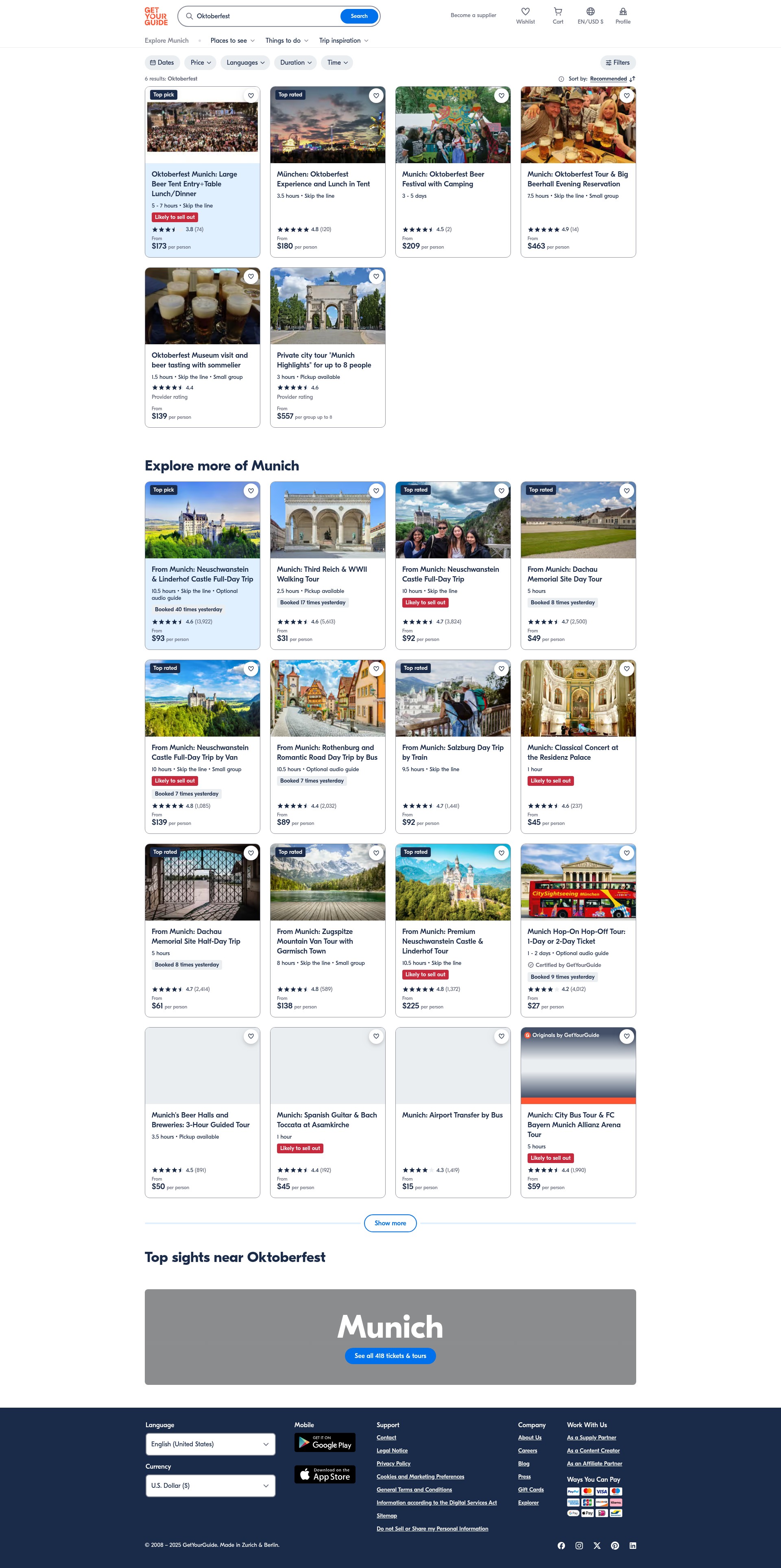 Screenshot of www.getyourguide.de