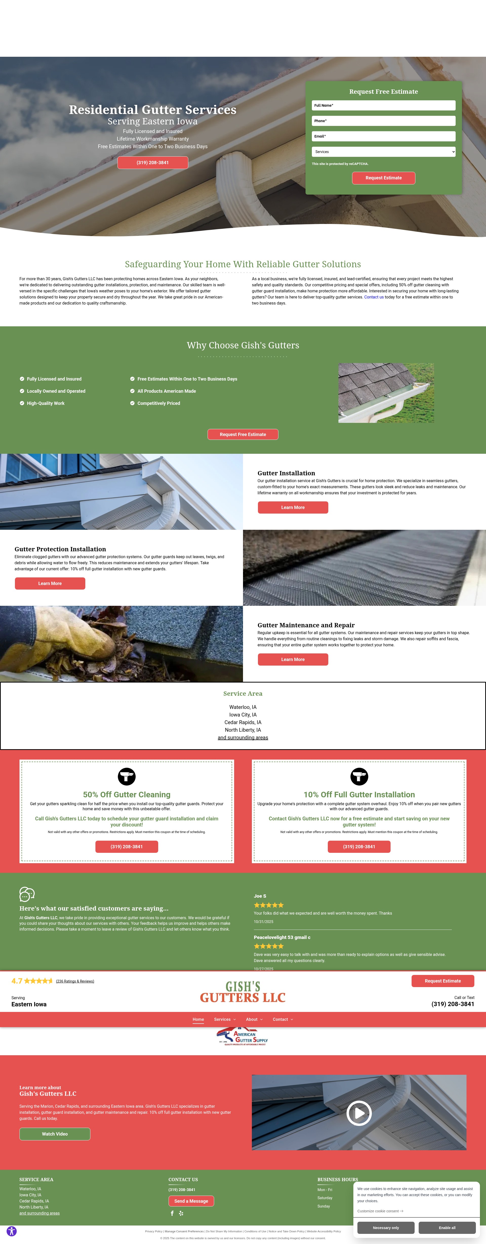 Screenshot of www.gishsgutters.com