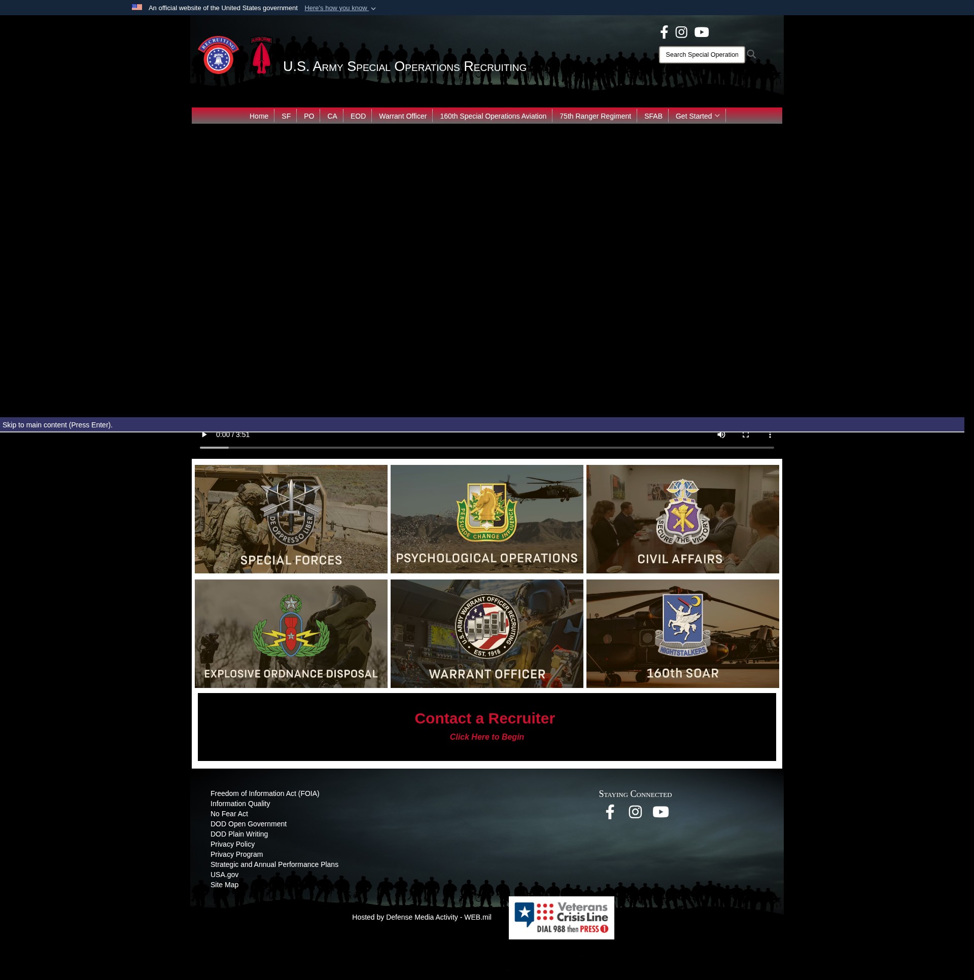Screenshot of www.goarmysof.army.mil