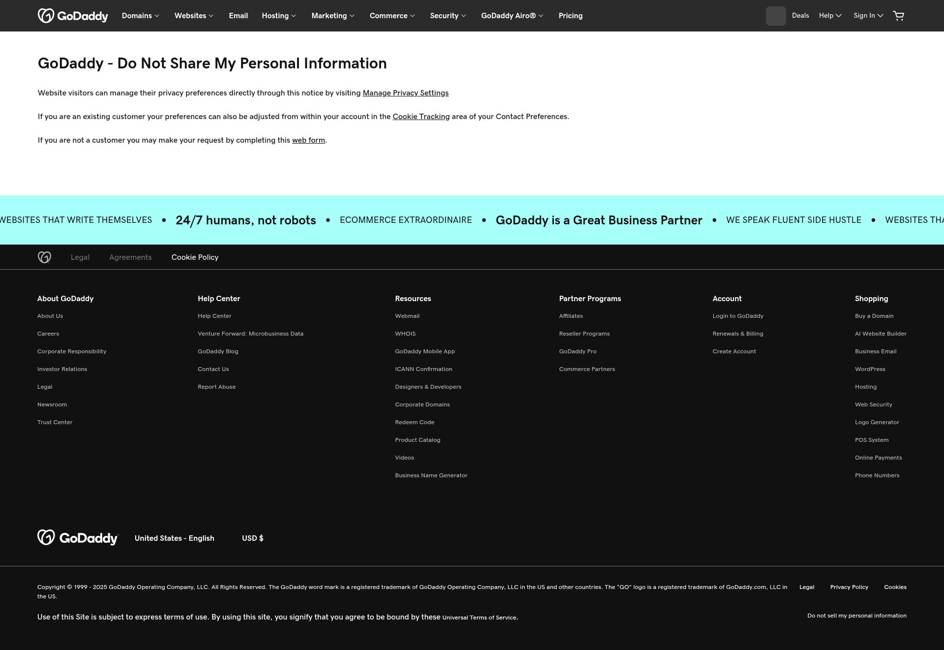 Screenshot of www.godaddy.com