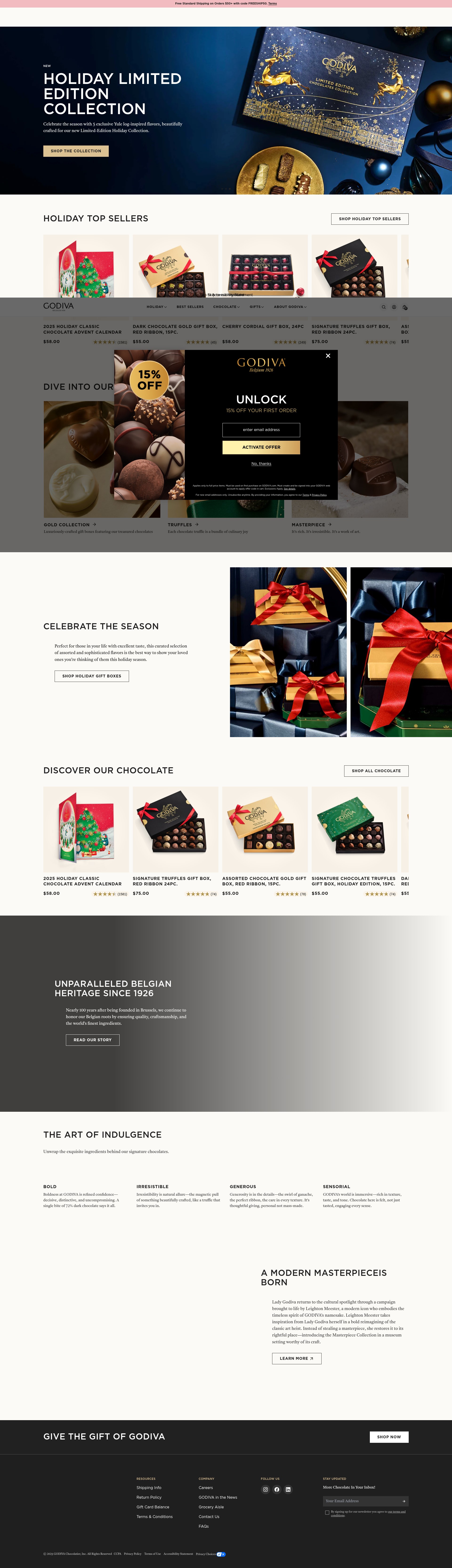Screenshot of www.godiva.com