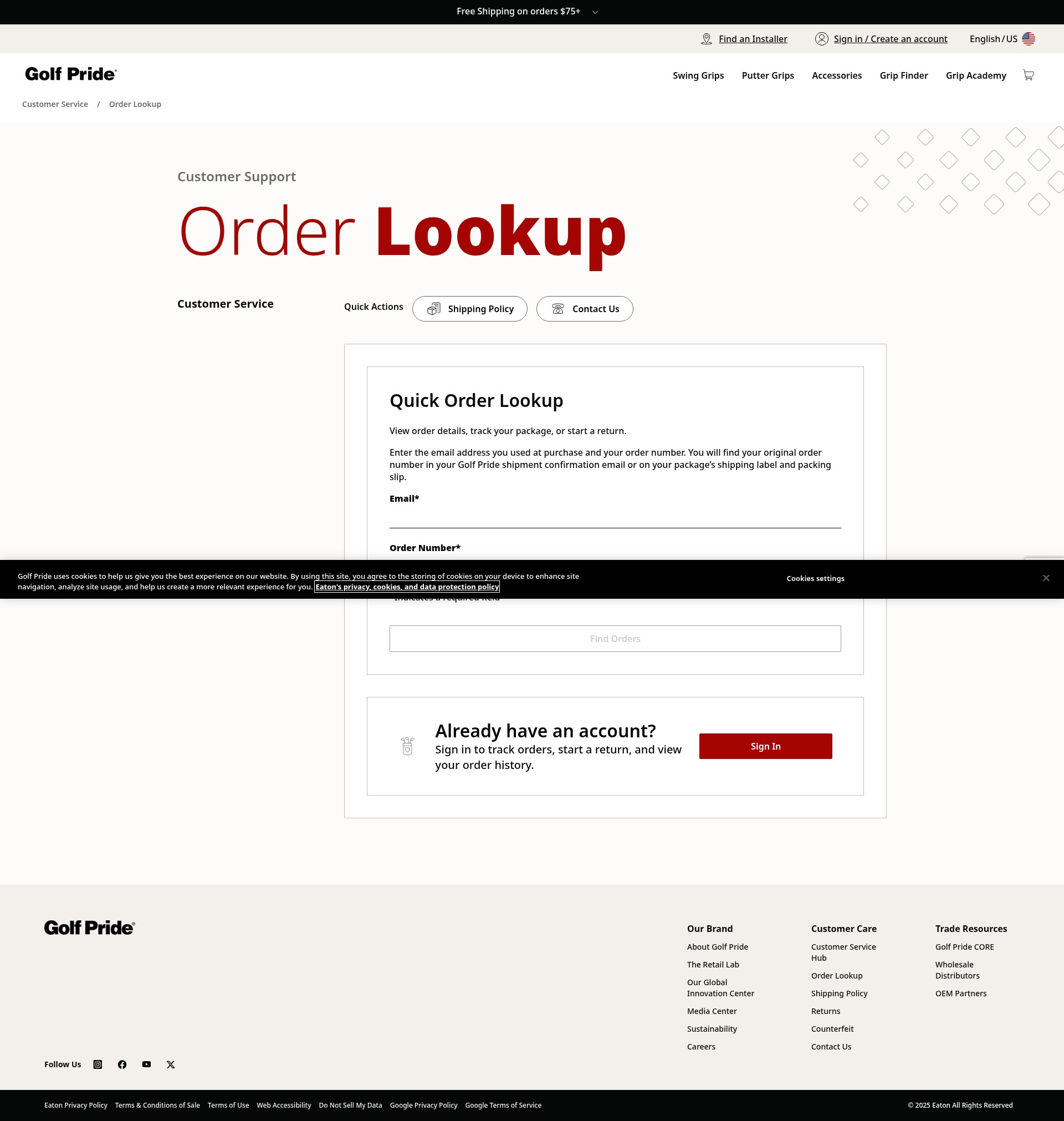 Screenshot of www.golfpride.com