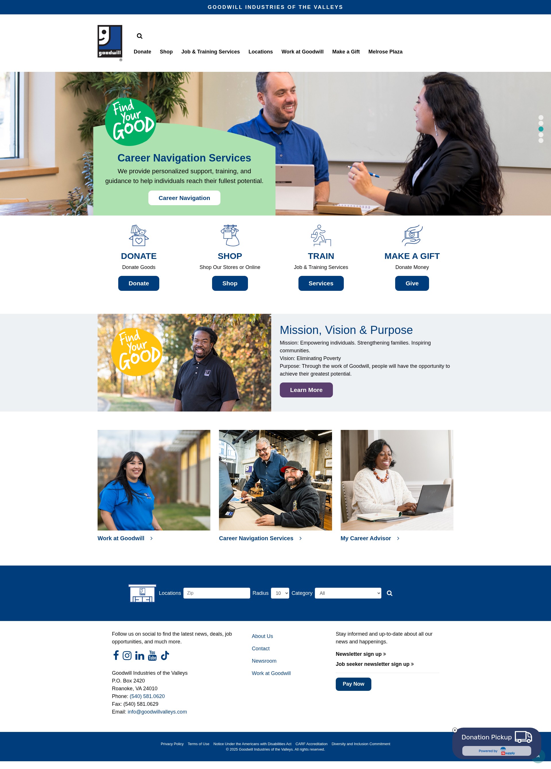Screenshot of www.goodwillvalleys.com