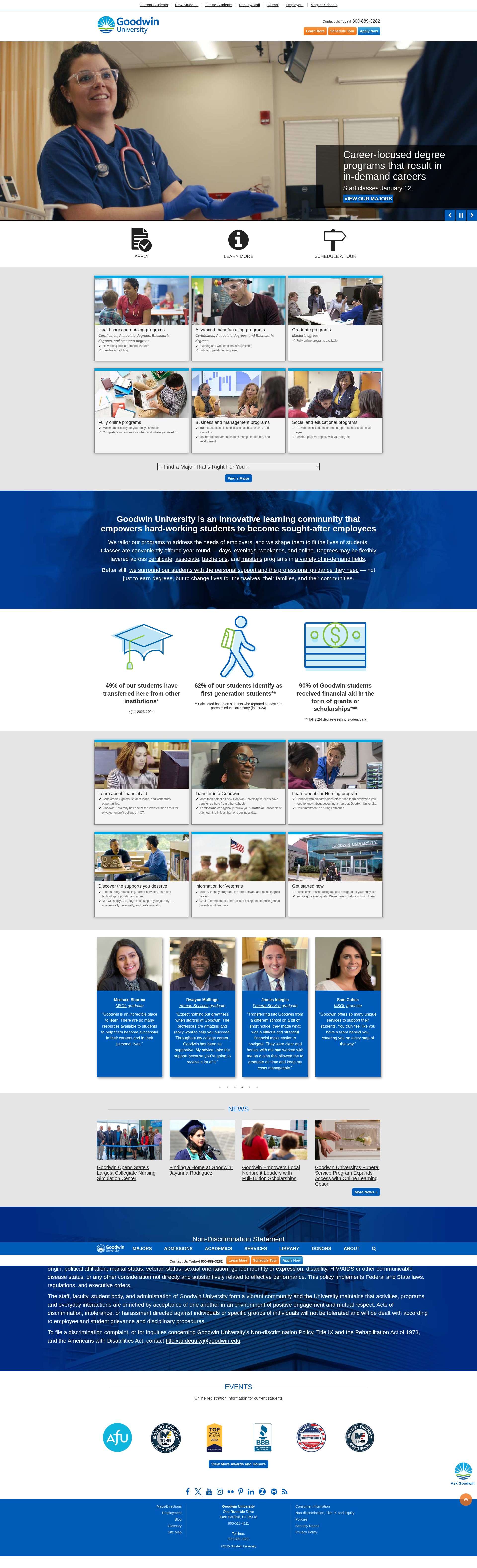 Screenshot of www.goodwin.edu