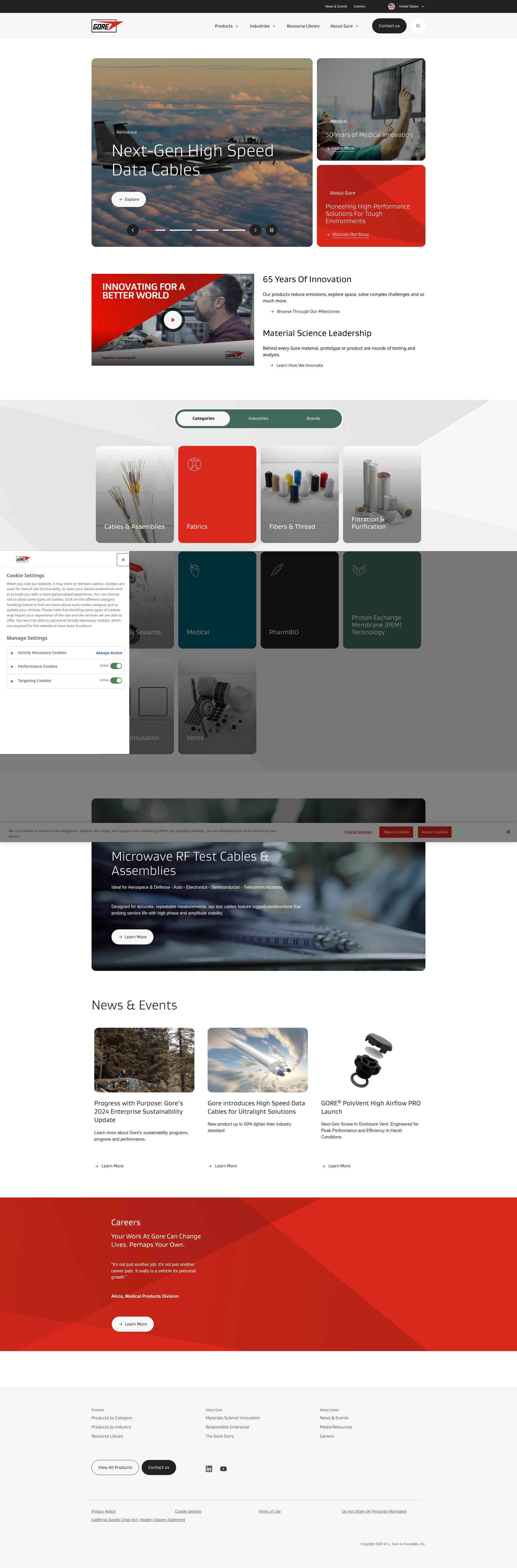 Screenshot of www.gore.com