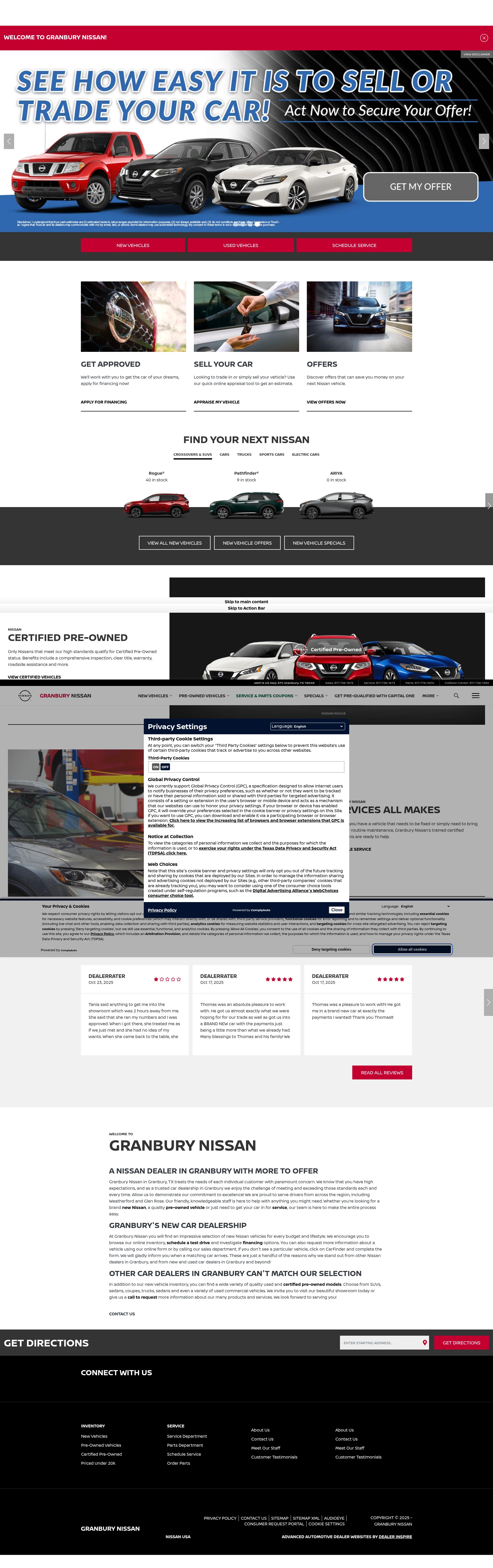 Screenshot of www.granburynissan.com