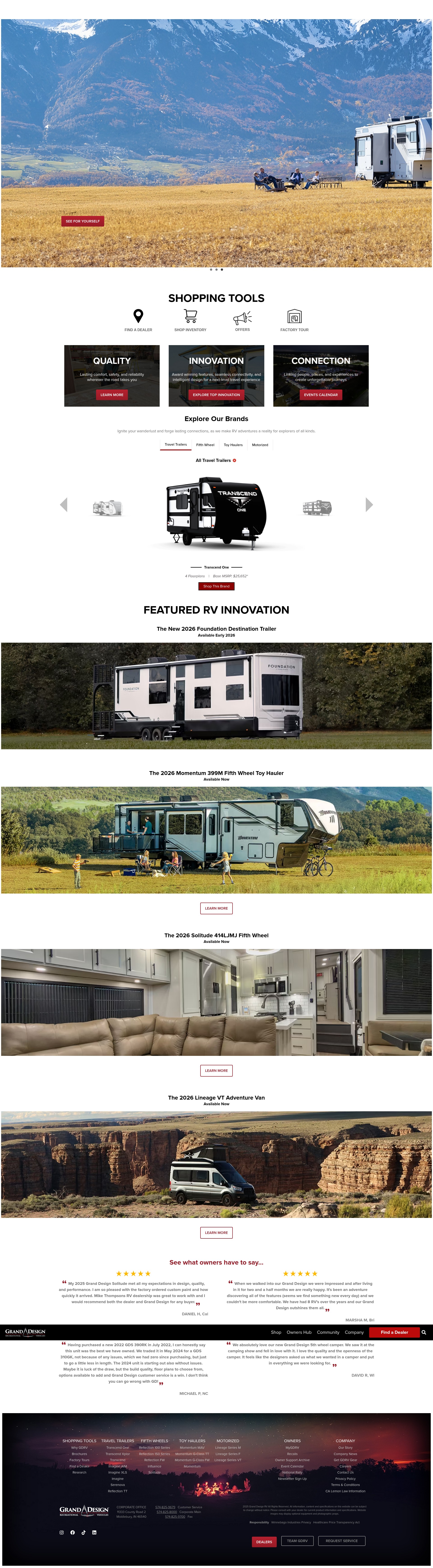 Screenshot of www.granddesignrv.com