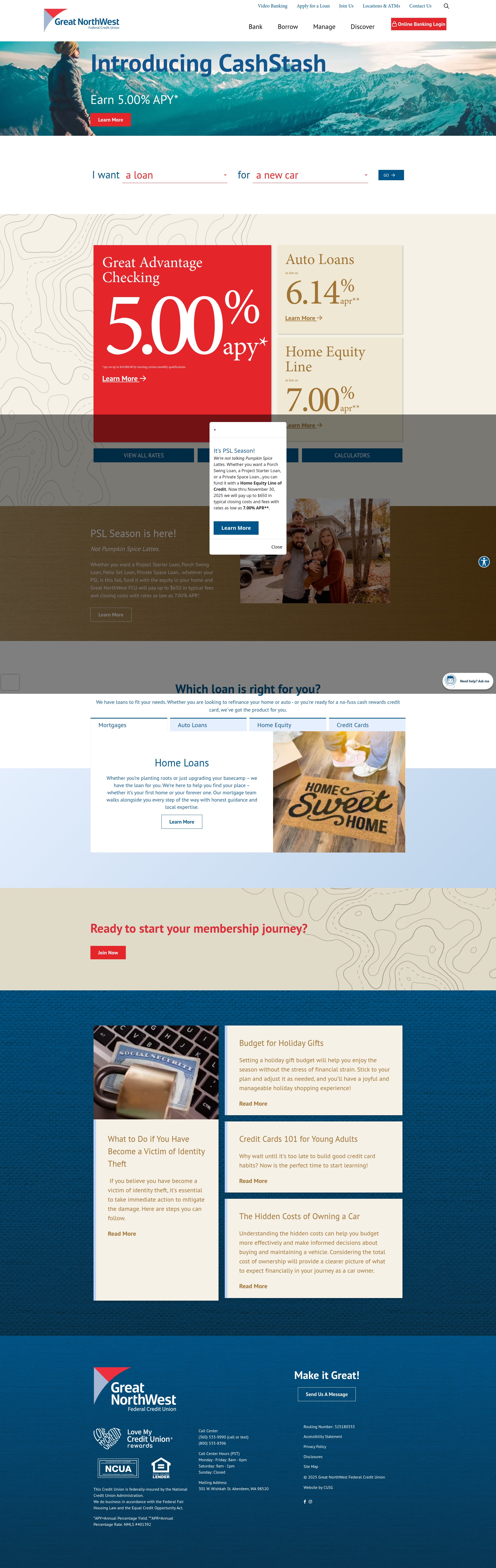 Screenshot of www.greatnwfcu.com