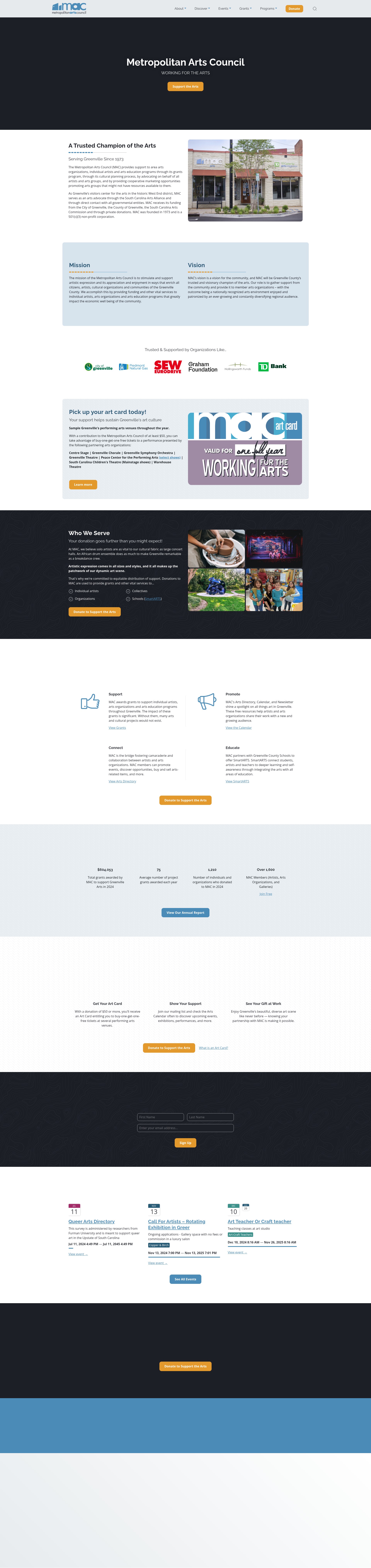 Screenshot of www.greenvillearts.com