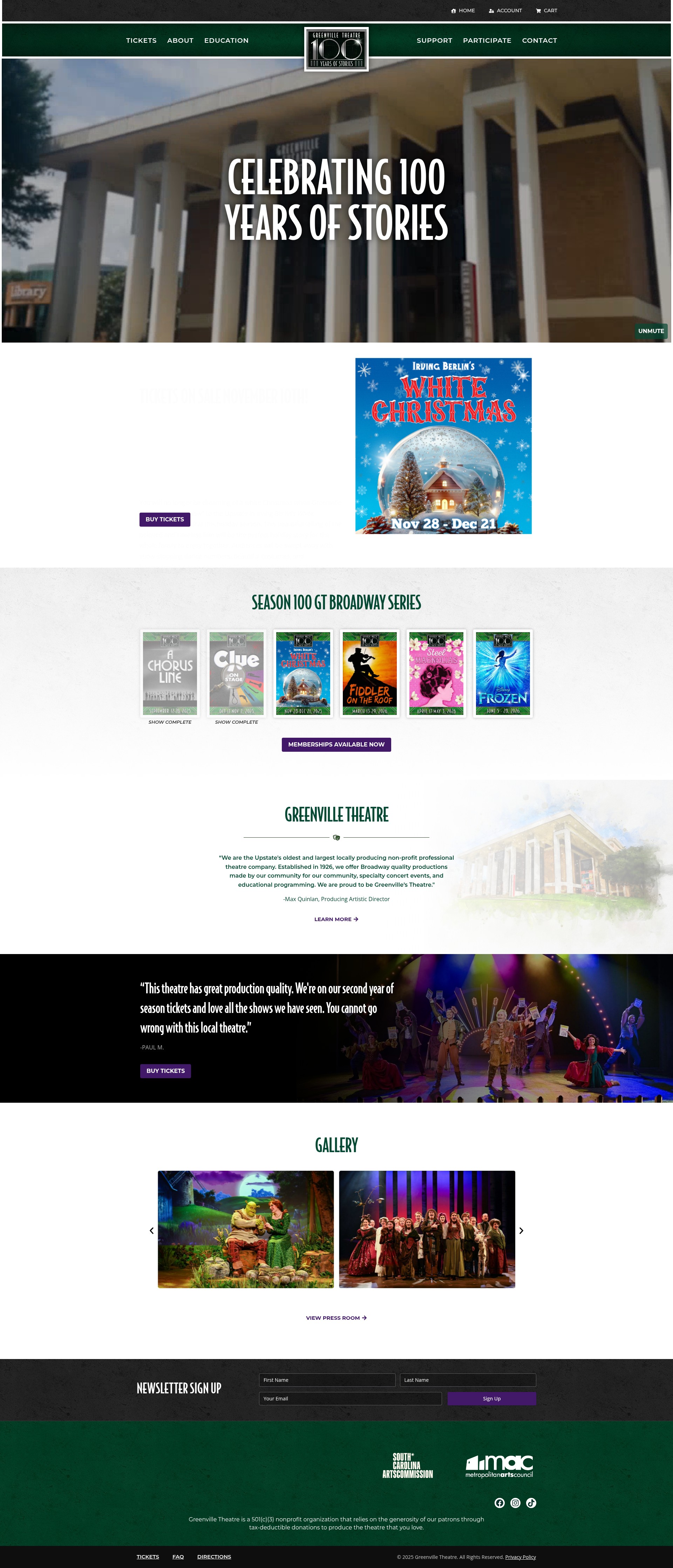 Screenshot of www.greenvilletheatre.org