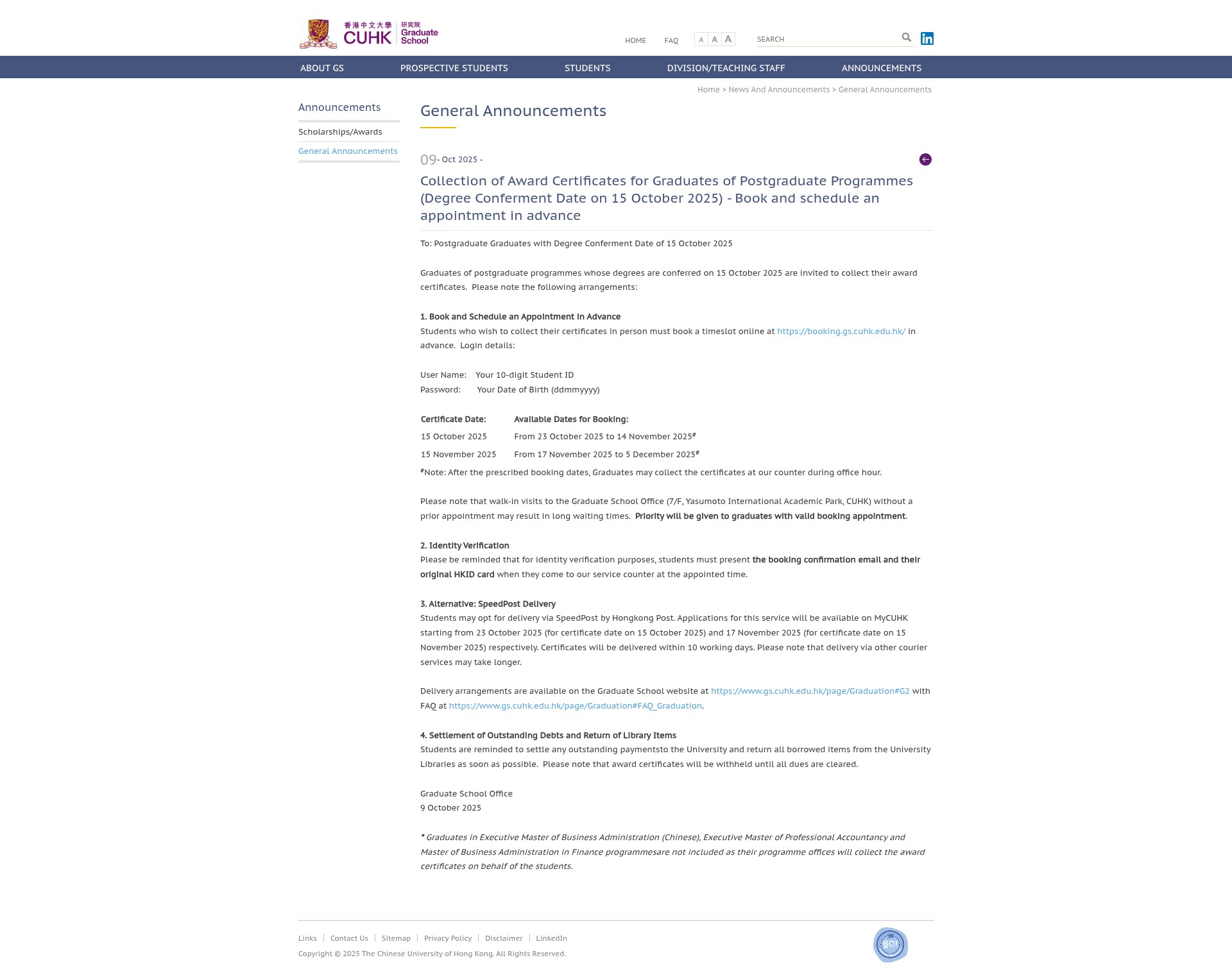 Screenshot of www.gs.cuhk.edu.hk