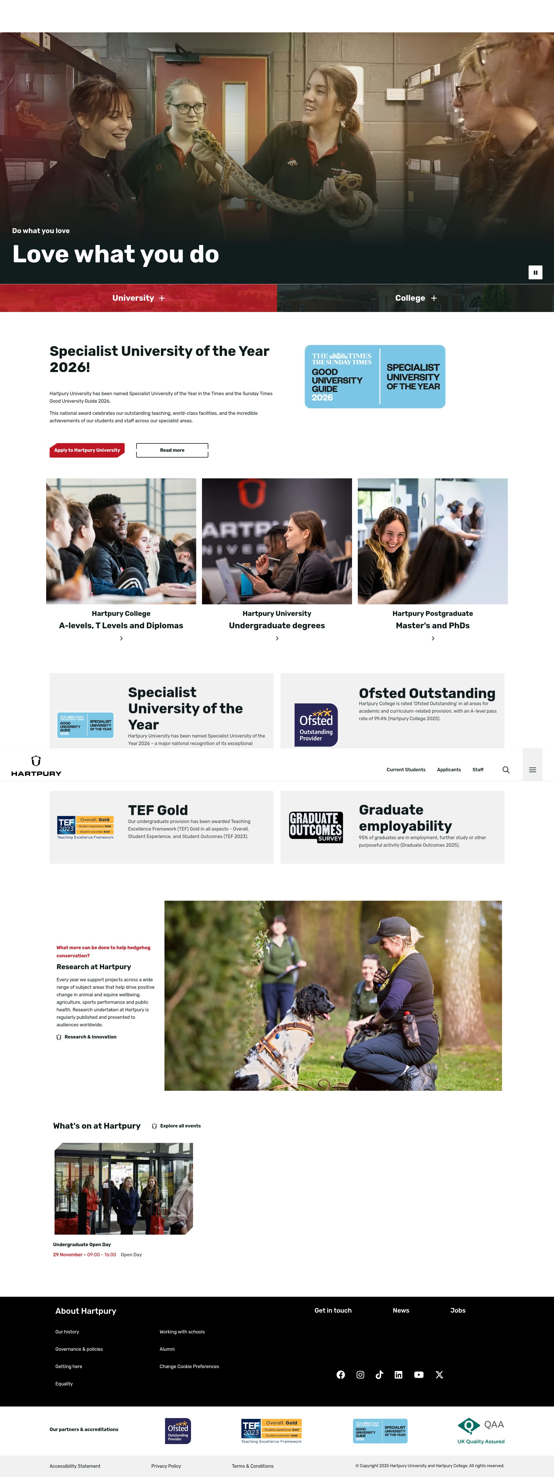 Screenshot of www.hartpury.ac.uk