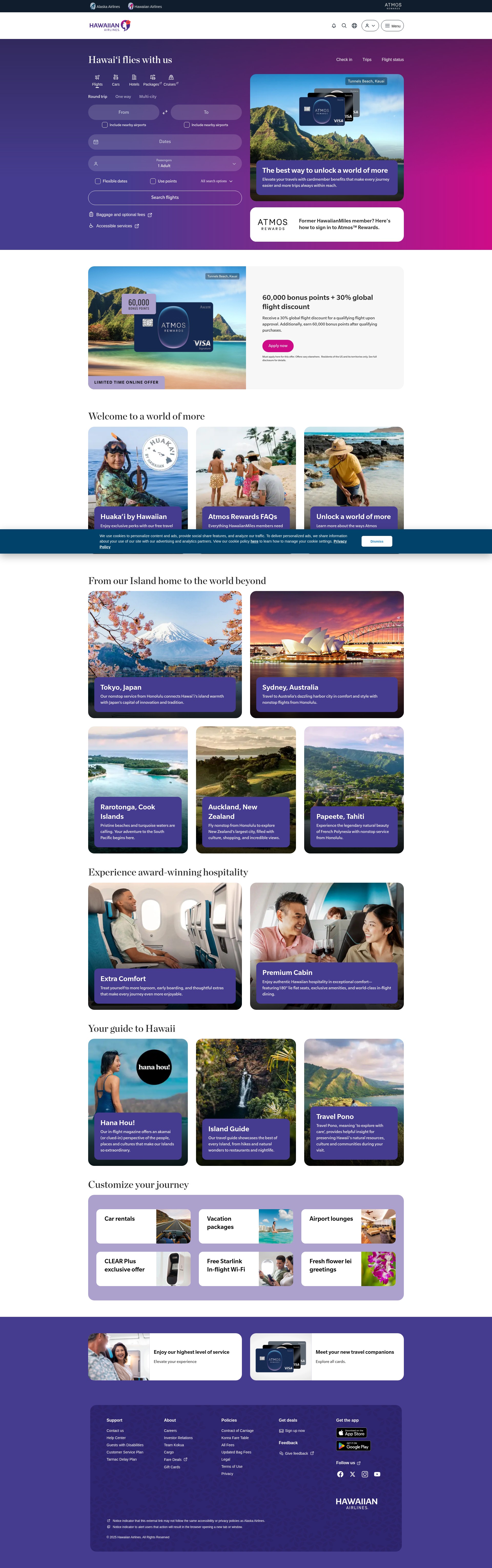 Screenshot of www.hawaiianairlines.com