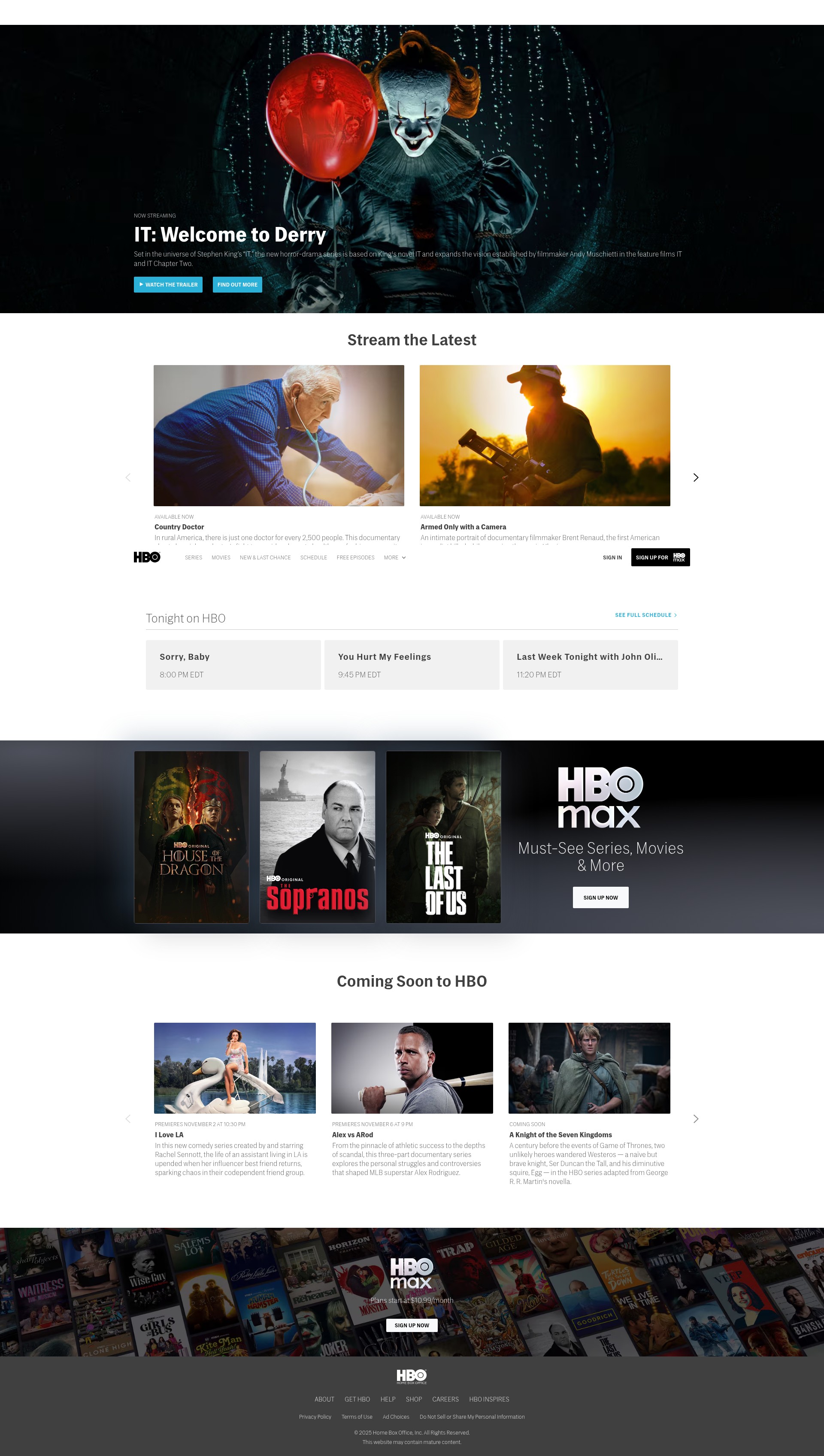 Screenshot of www.hbo.com