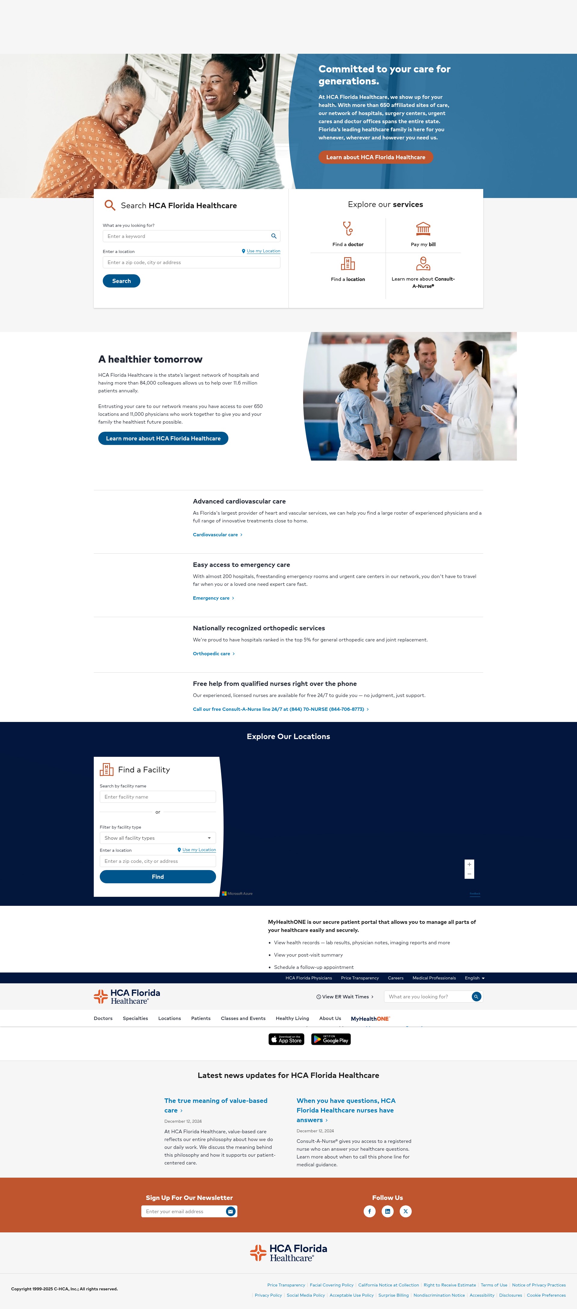 Screenshot of www.hcafloridahealthcare.com