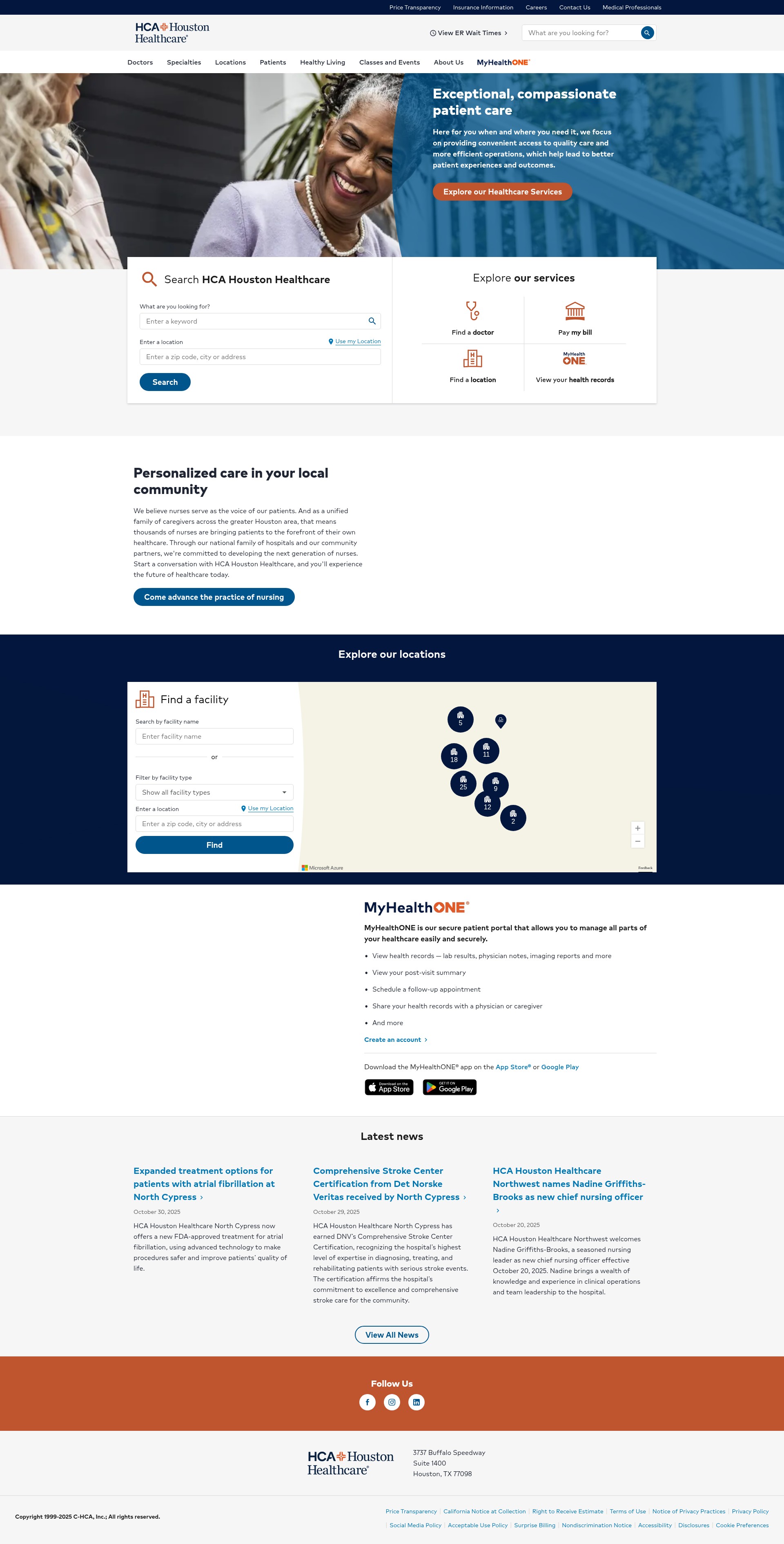 Screenshot of www.hcahoustonhealthcare.com
