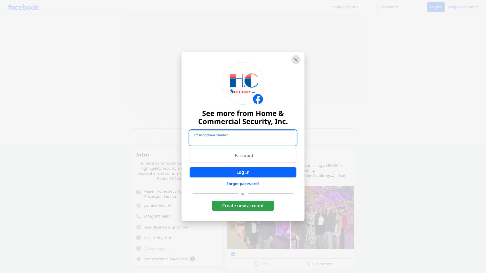 Screenshot of www.hcsecurity.com