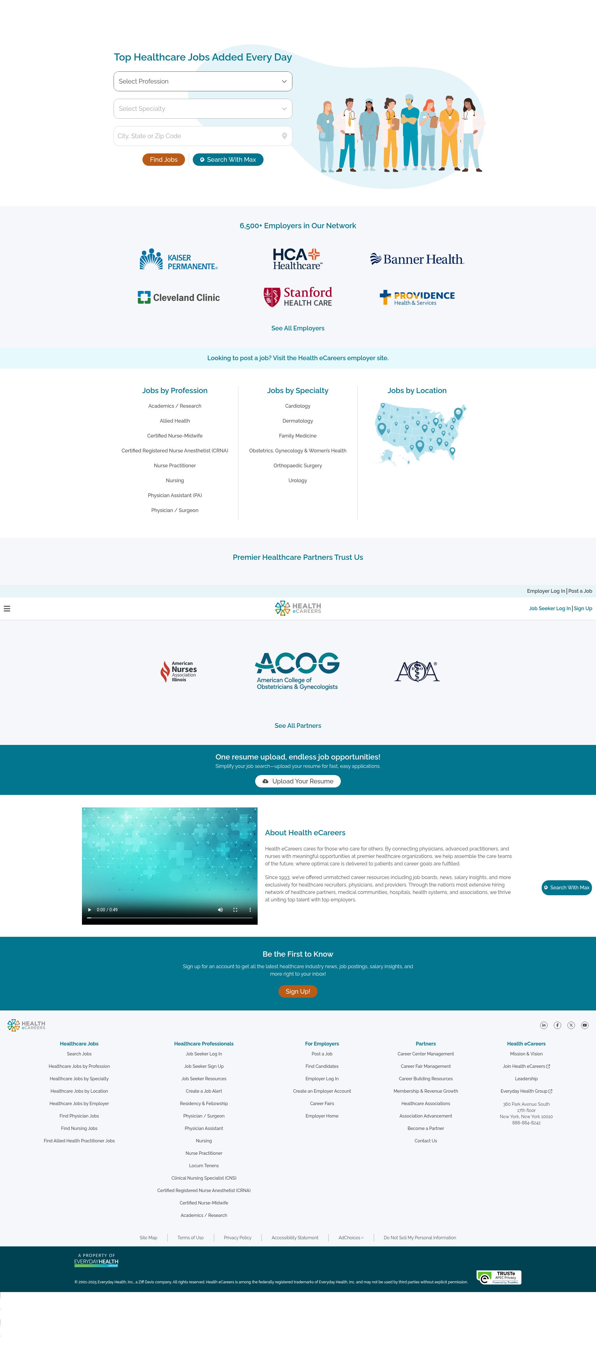 Screenshot of www.healthecareers.com