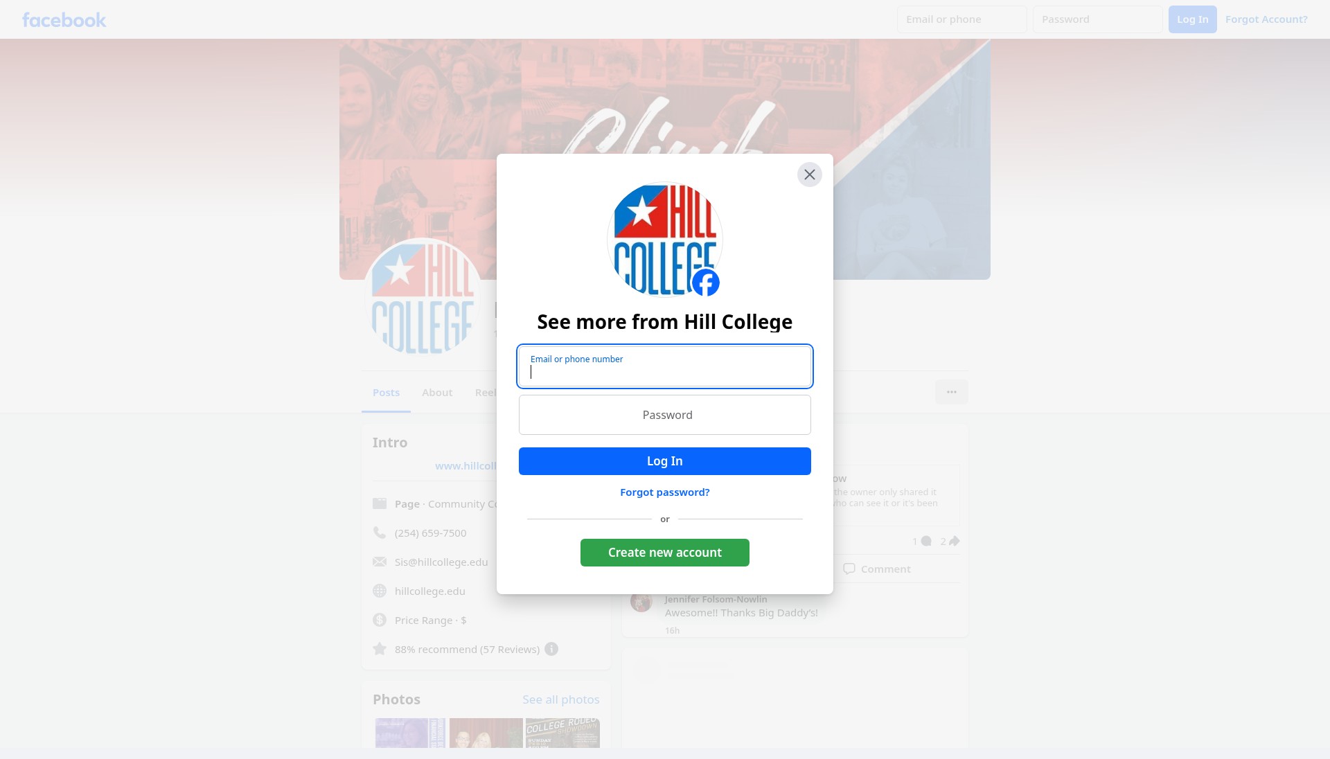 Screenshot of www.hillcollege.edu
