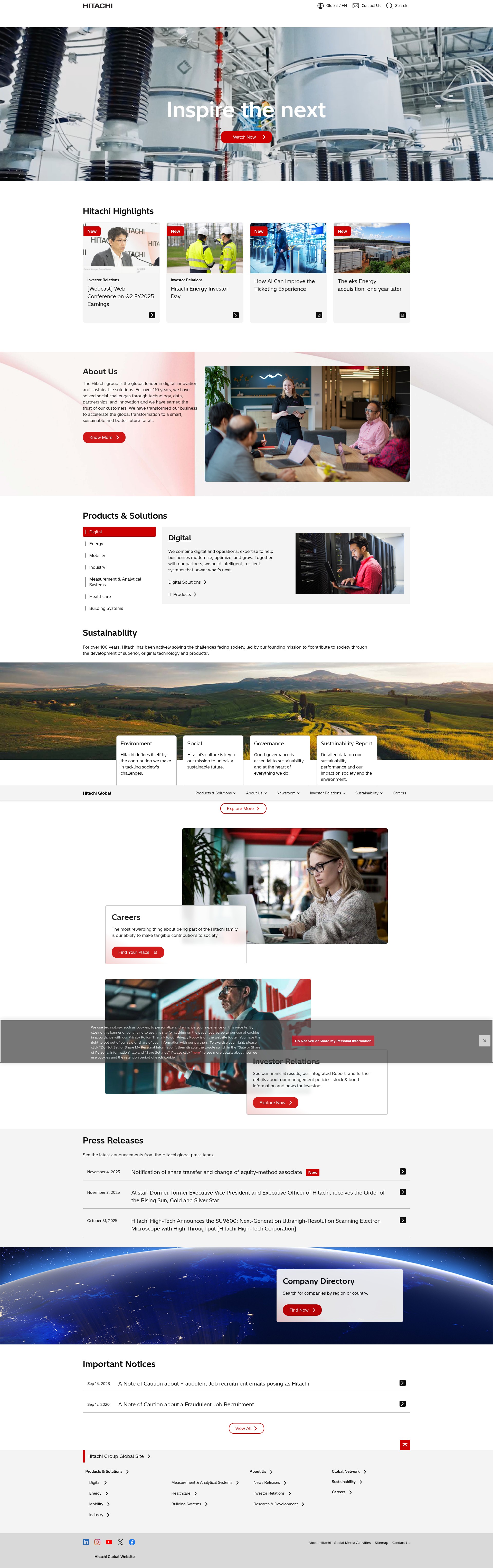 Screenshot of www.hitachi.com