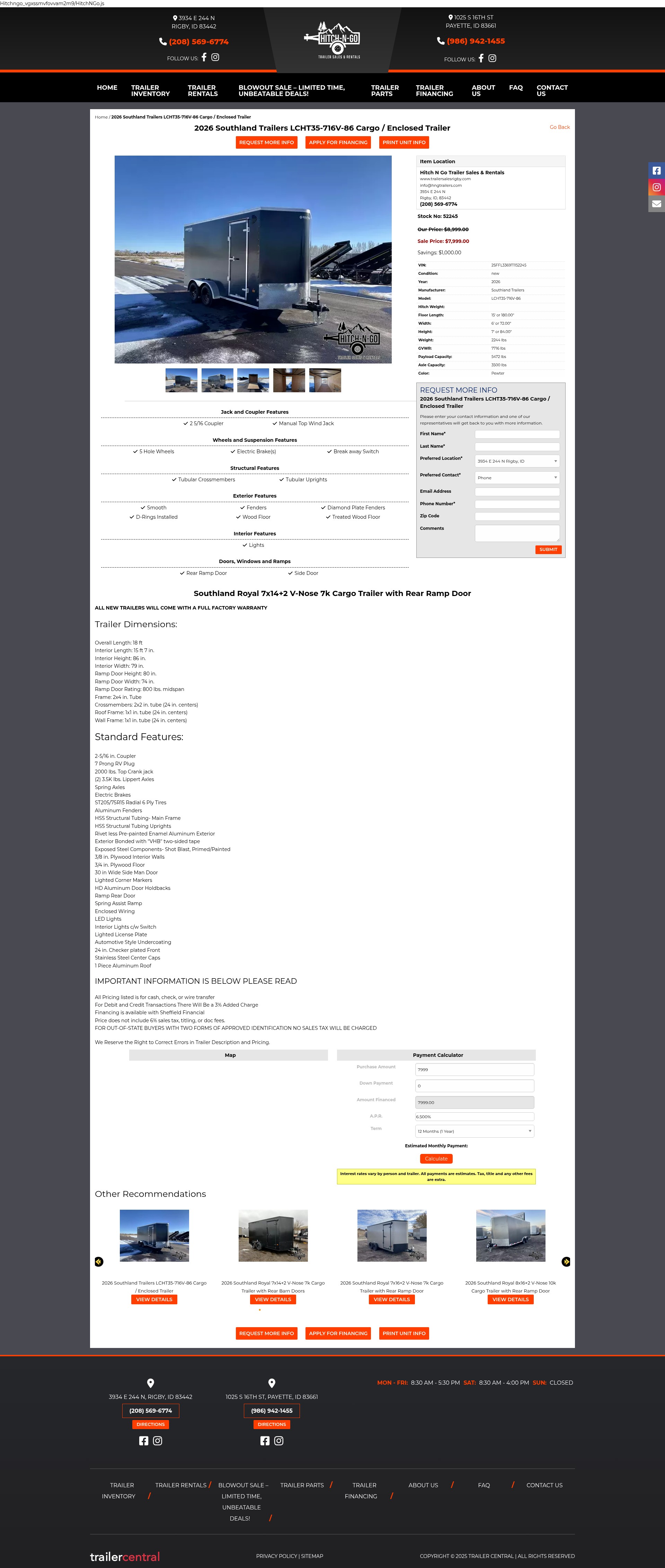 Screenshot of www.hitchngotrailersales.com